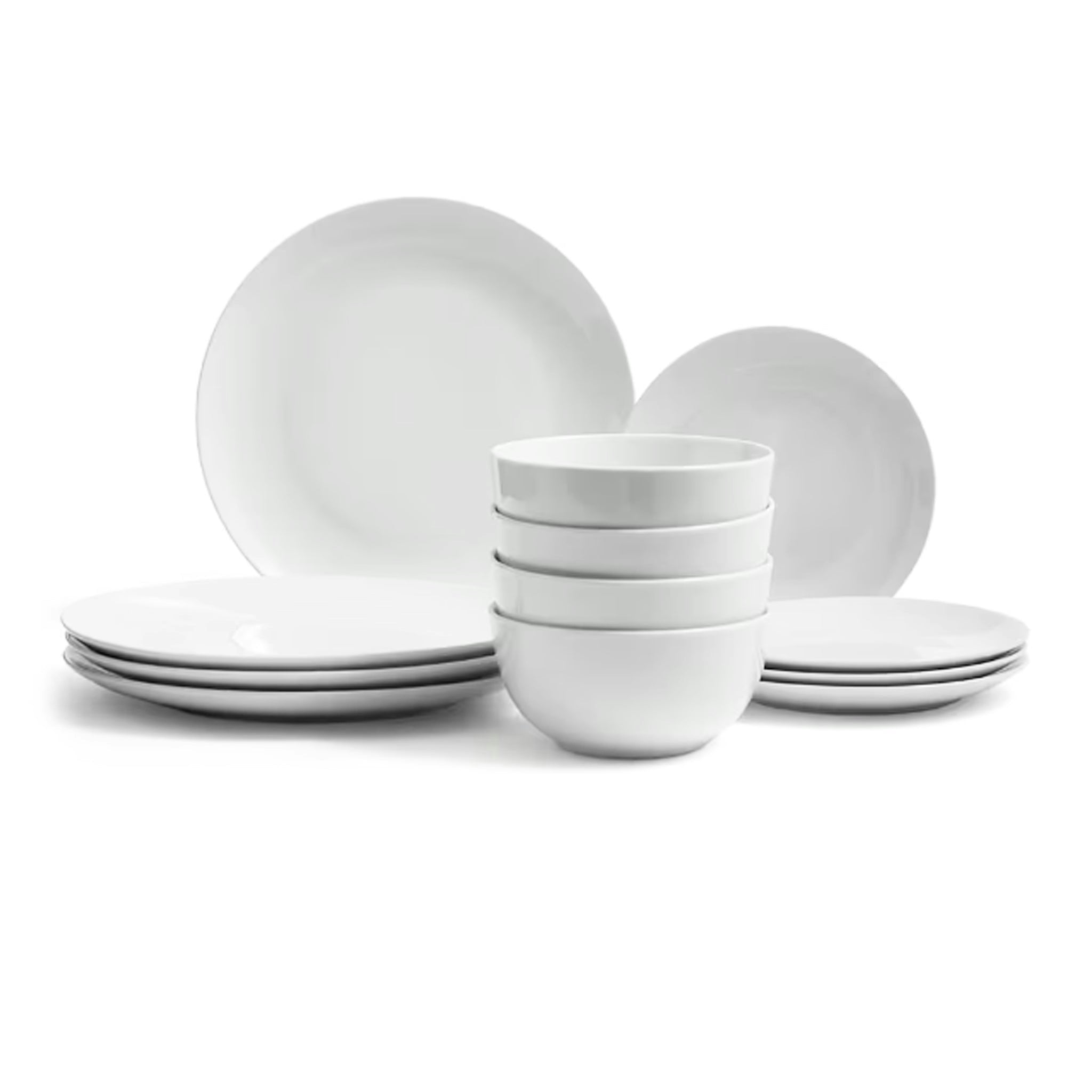 Rackhams White Dinner Set Plates Bowls Crockery 12Pc Set Porcelain Coupe - Porcelain