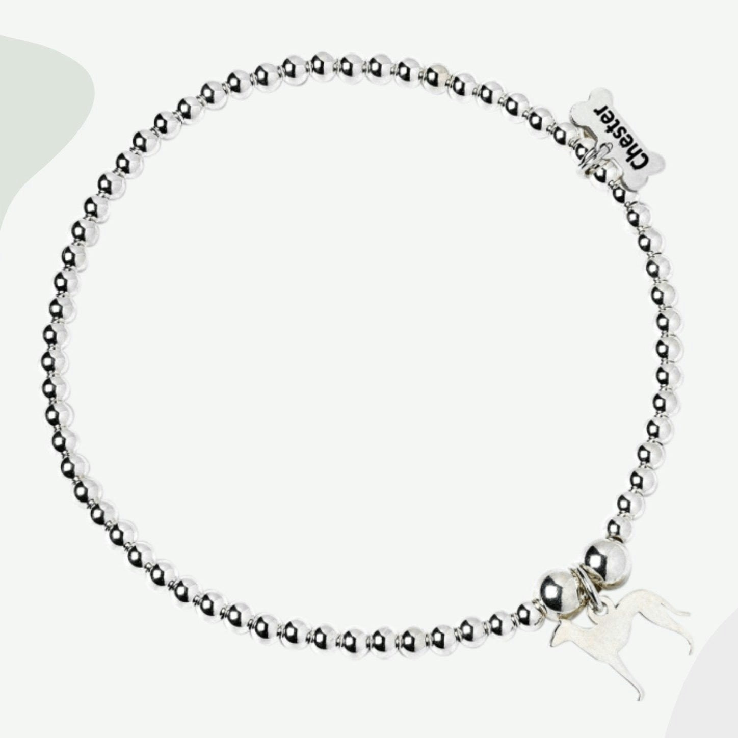 Mylee London Silver Greyhound Silhouette Ball Bead Bracelet - Personalised - No - S - 16Cm