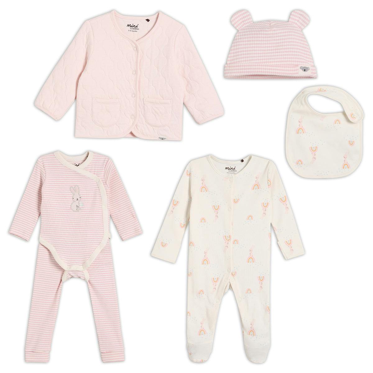 Mini Cuddles Women's Pink Baby Girl 6Pc Essentials Gift Set, Multicolour - Nb