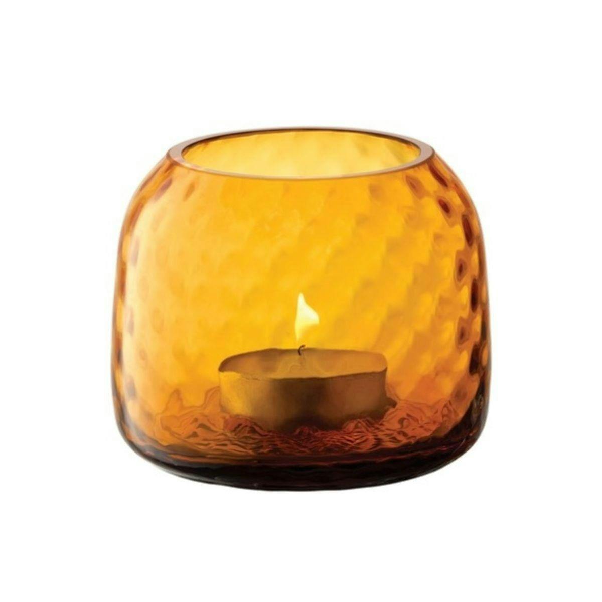 Rackhams Amber Lsa Dapple Mouth Blown Glass Tealight Holder Vase 7Cm - 7Cm - 1 - Glass