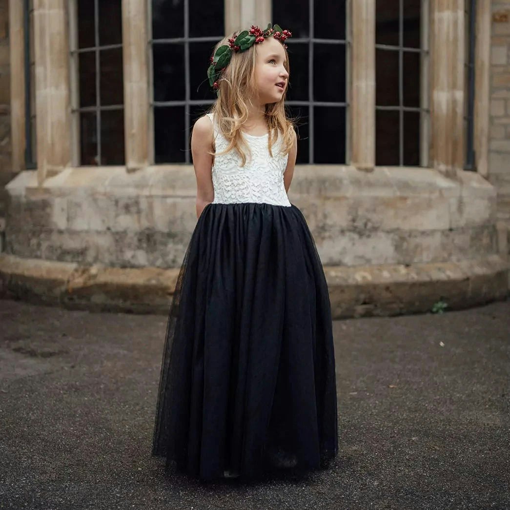 Uk Flower Girl Boutique Girls Black Uk Flower Boutique Bohemian Classic Dress - 9/10 Years
