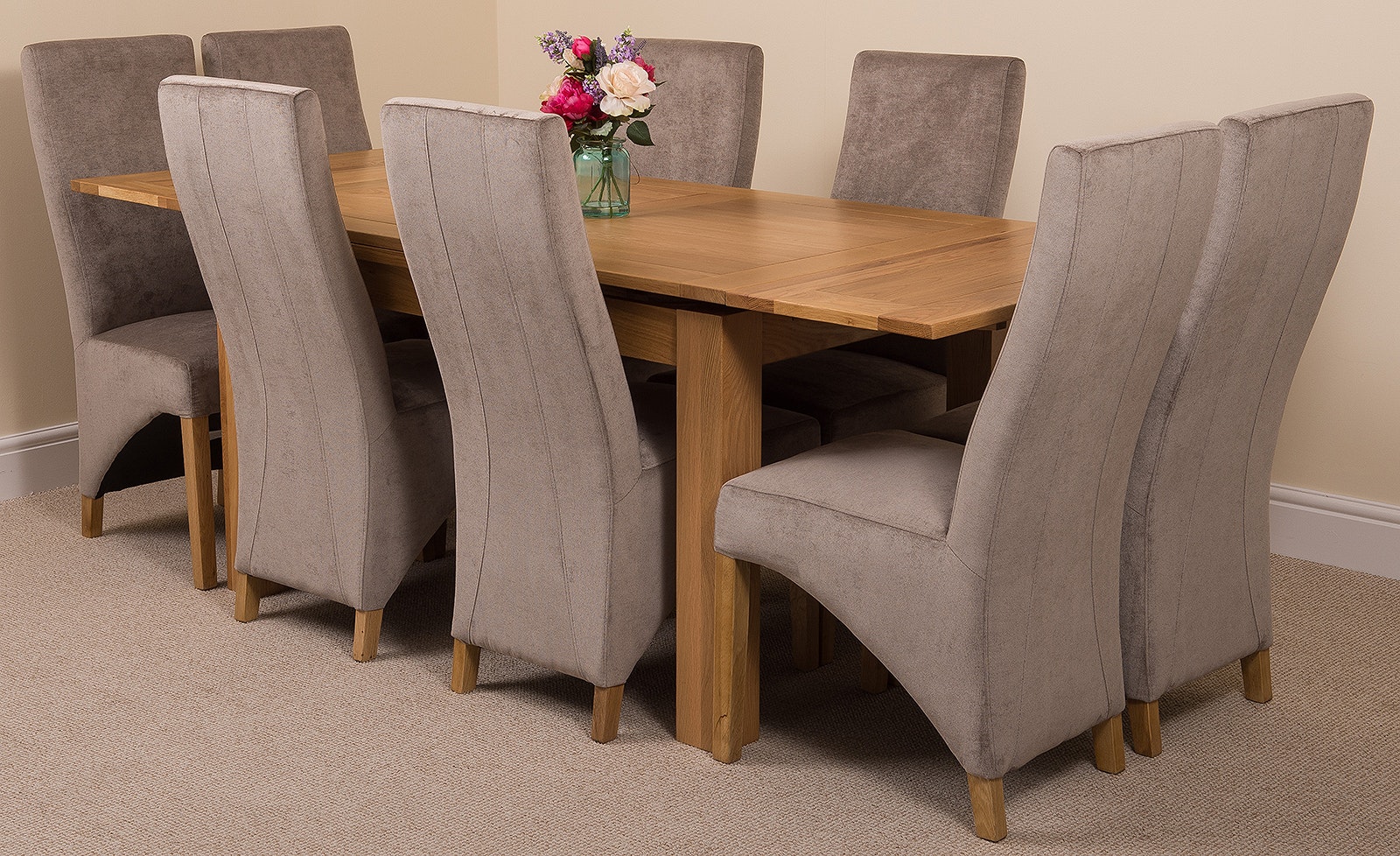Rackhams Grey Richmond Medium Oak Extendable Dining Table With Lola Fabric Chairs - 8 Chairs