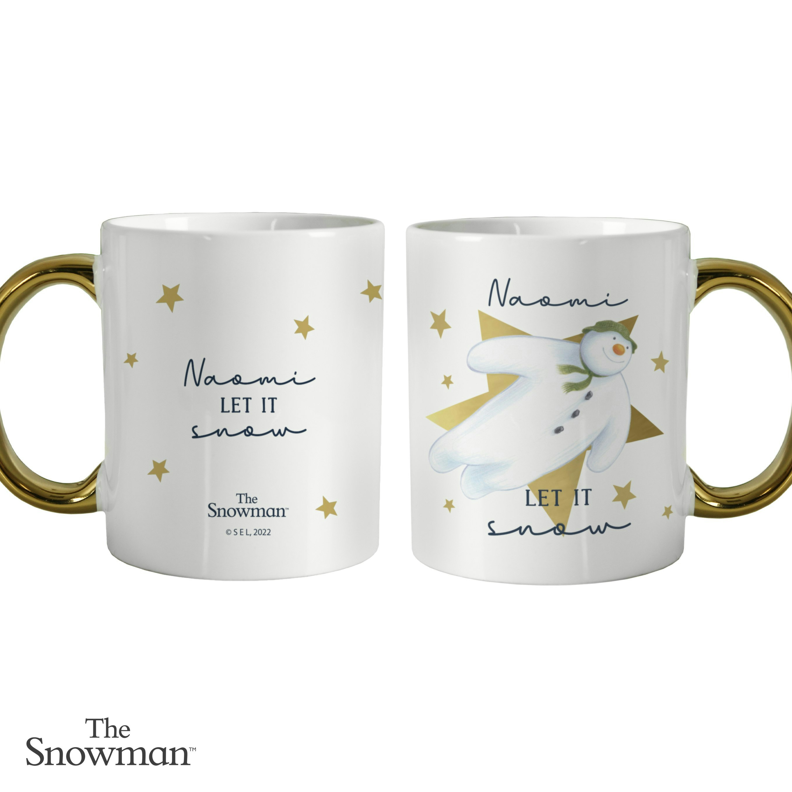 Personalised Memento Company Gold Personalised The Snowman Let It Snow Handed Mug