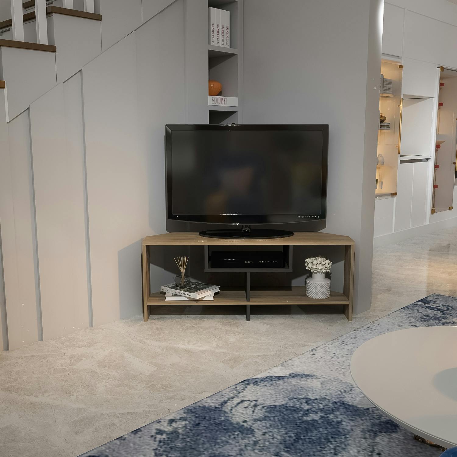 Rackhams Black Maldiv Modern Tv Stand Tv Cabinet For Tv's Up To 55" - Walnut