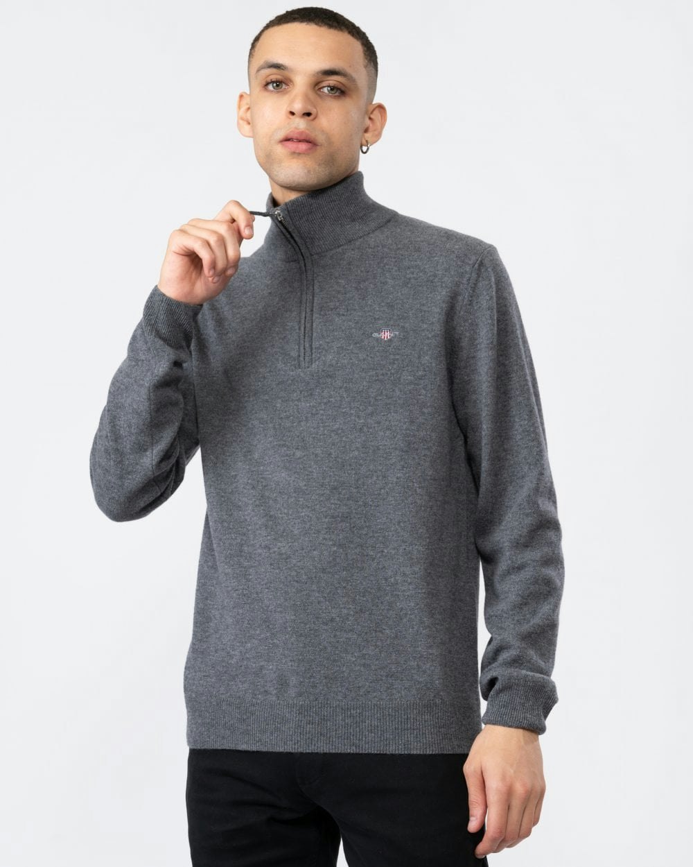 Gant Men's Superfine Lambswool Half Zip Cardigan - 90 Charcoal Melange - 90 Charcoal Melange - L