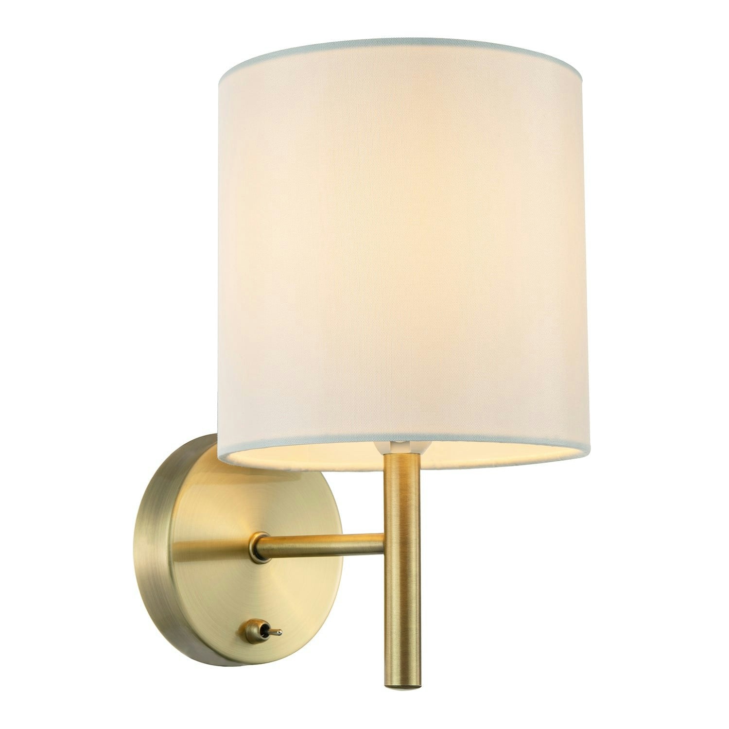 Happy Homewares White/Light Contemporary Bedside Wall Lamp In Antique Brass With Toggle Switch And Shade