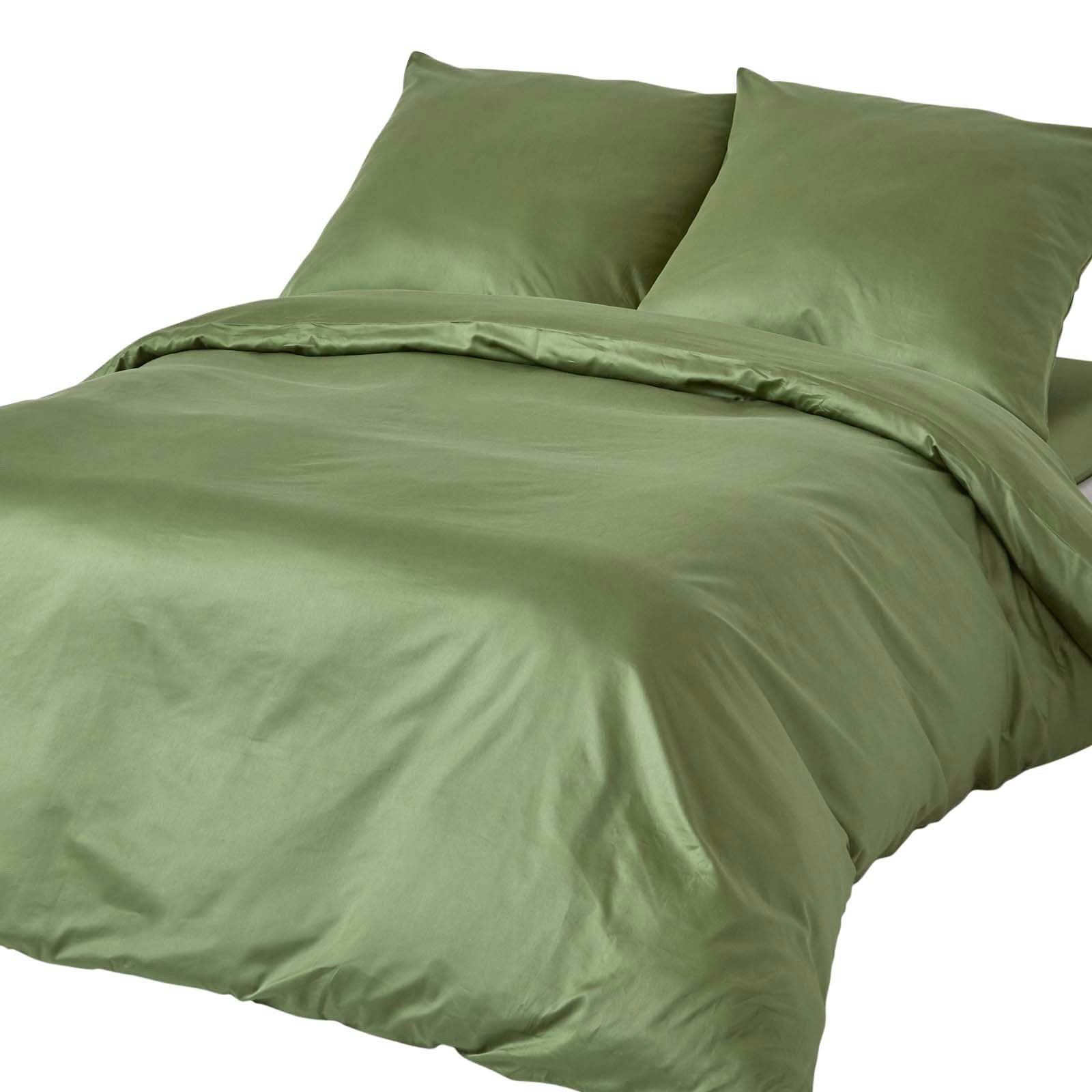 Rackhams Green Organic 400 Tc Egyptian Cotton Sateen Duvet Cover Set, European Size - Moss - 150 X 200 Cm