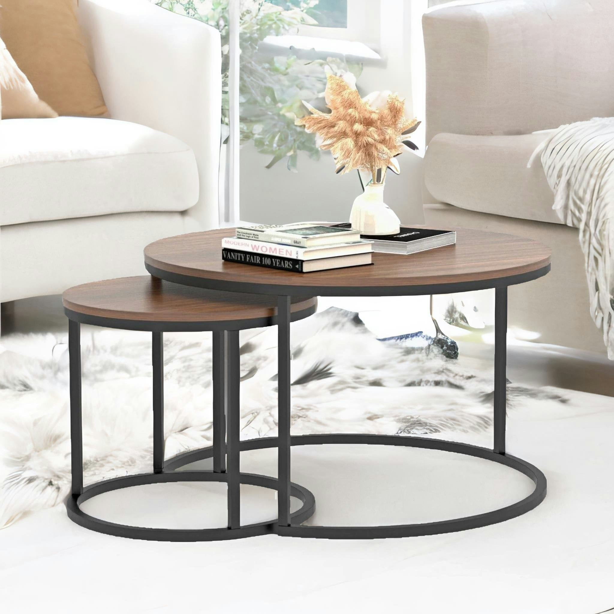 Rackhams Grain/Black Set Of Round Nesting Tables Industrial