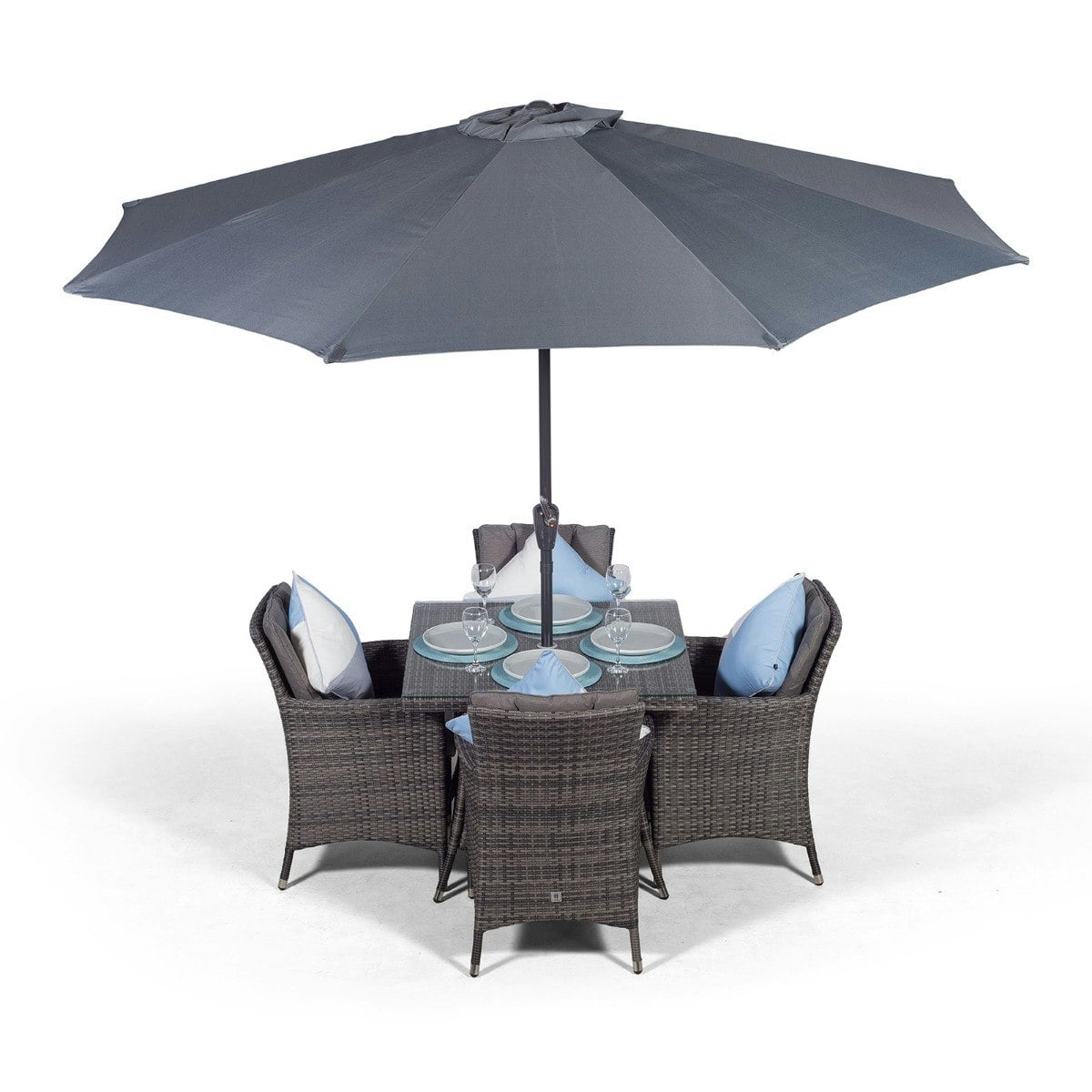 Rackhams Grey Savannah Square 4 Seater Rattan Patio Dining Set - 1