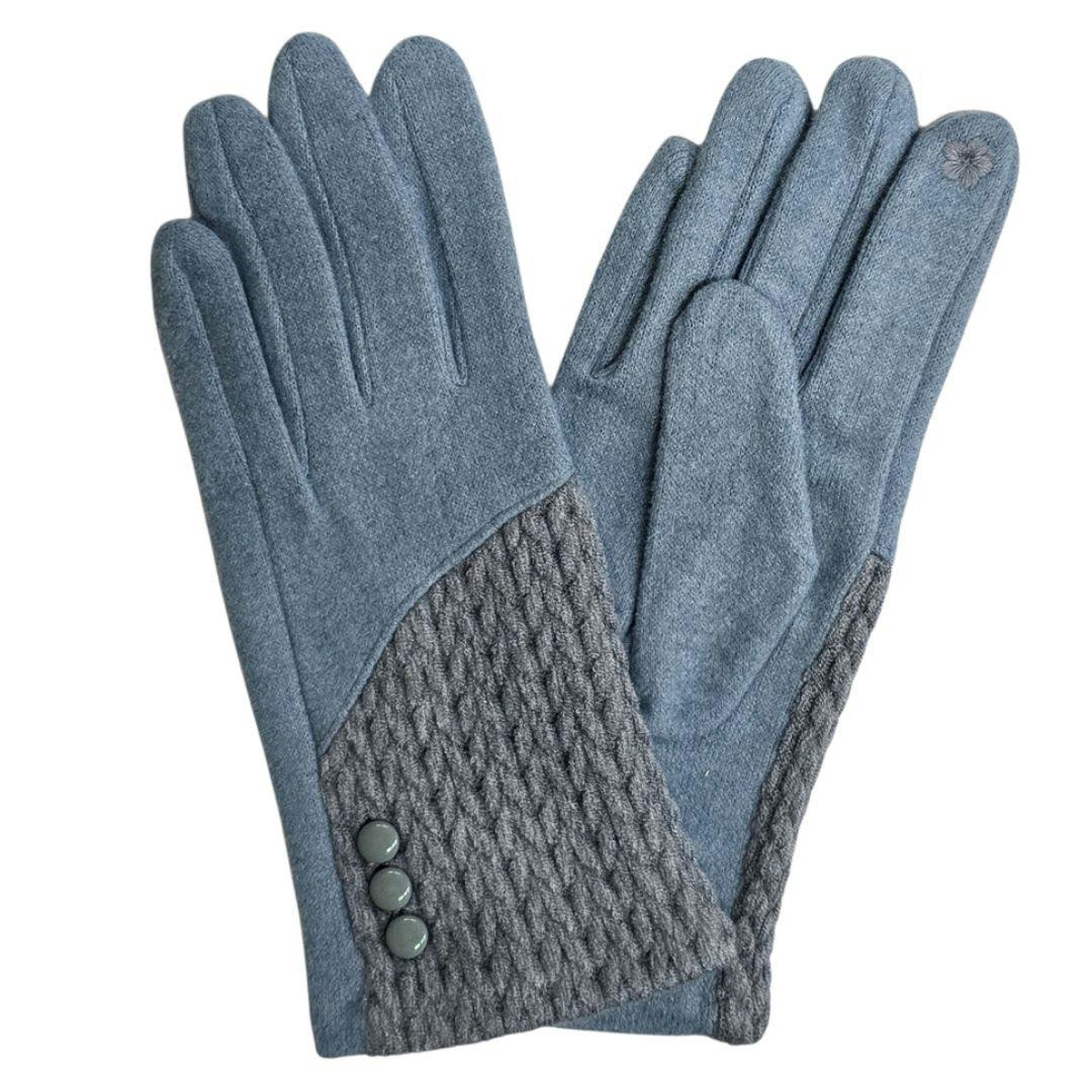 Love Emvy Women's Blue Cashmere Blend Gloves With Button Detailing