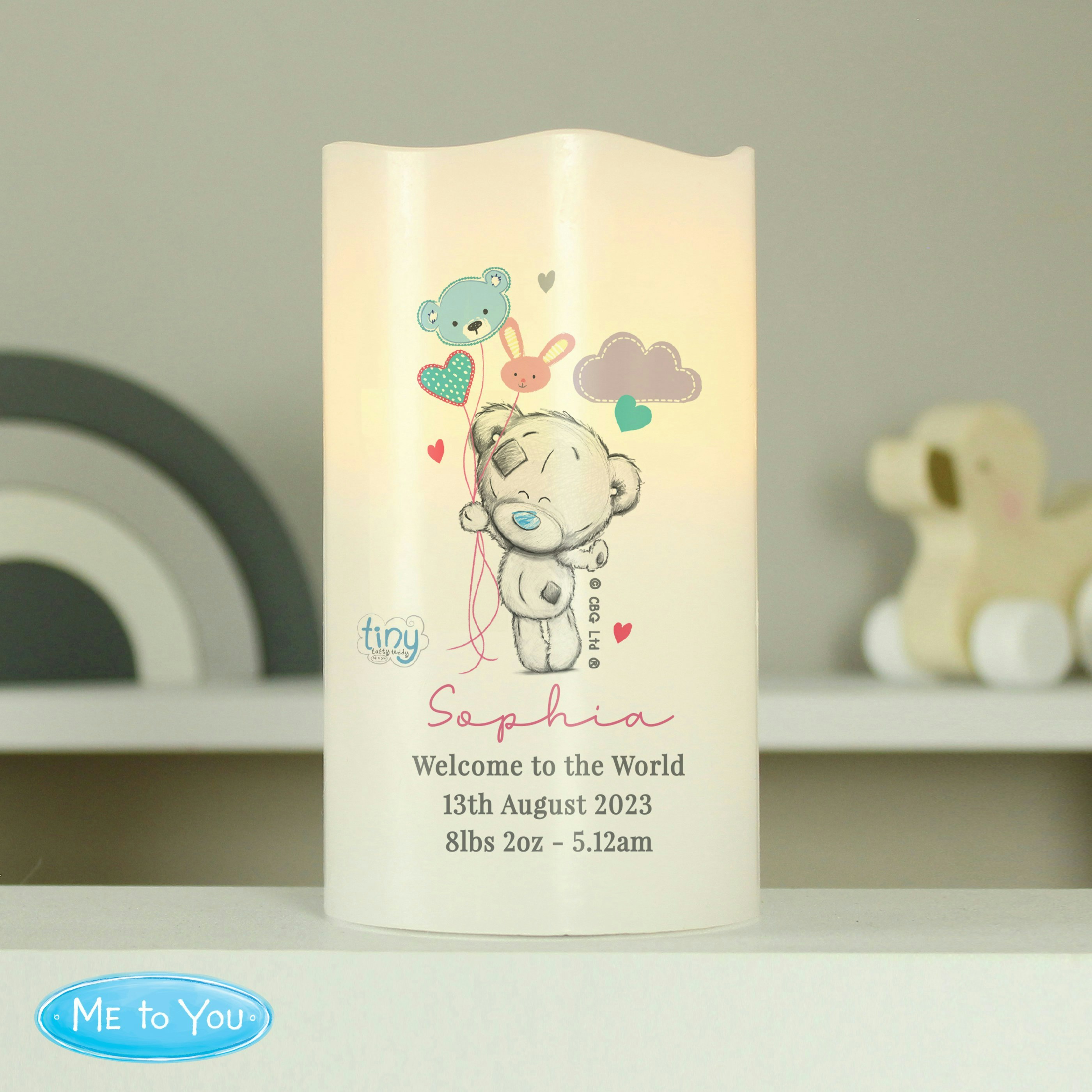 Rackhams Pink Personalised Tiny Tatty Teddy Dream Big Nightlight Led Candle