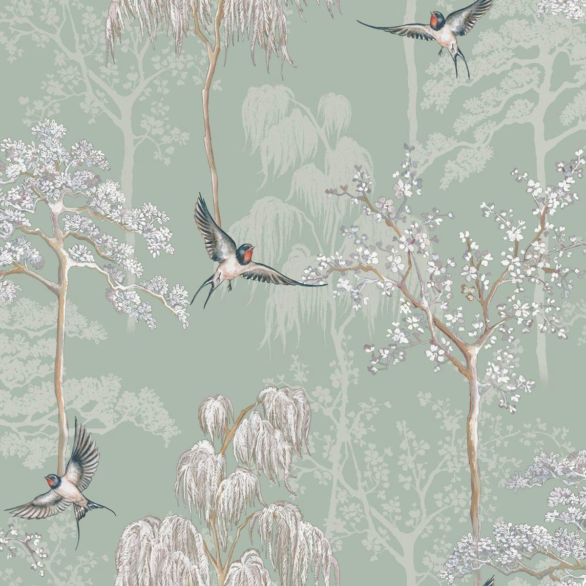 World Of Wallpaper Green Japanese Garden Wallpaper - Sage - Sage - 10M X 53Cm - 100% Mixed