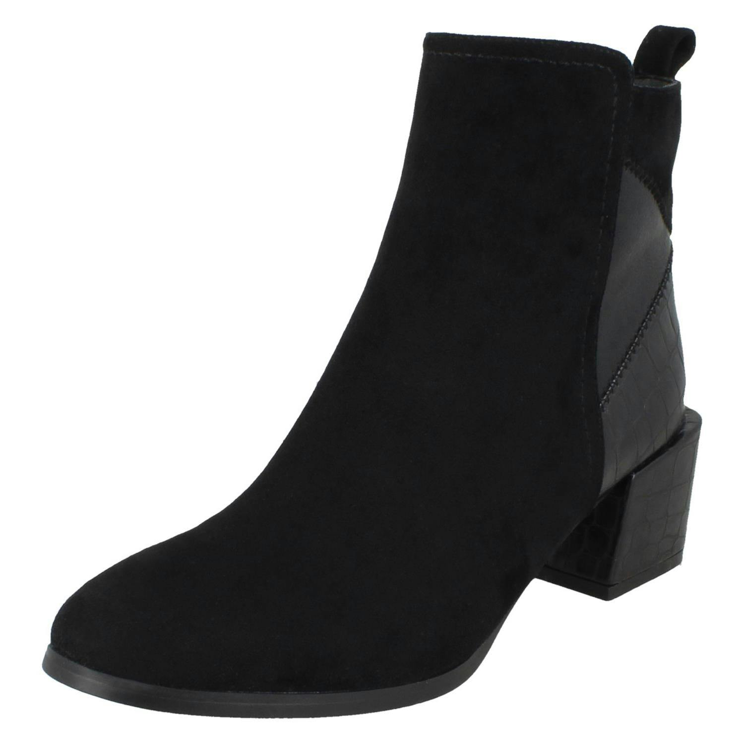 Spot On Women's Black Block Heel Ankle Boots F51113 - Uk 5