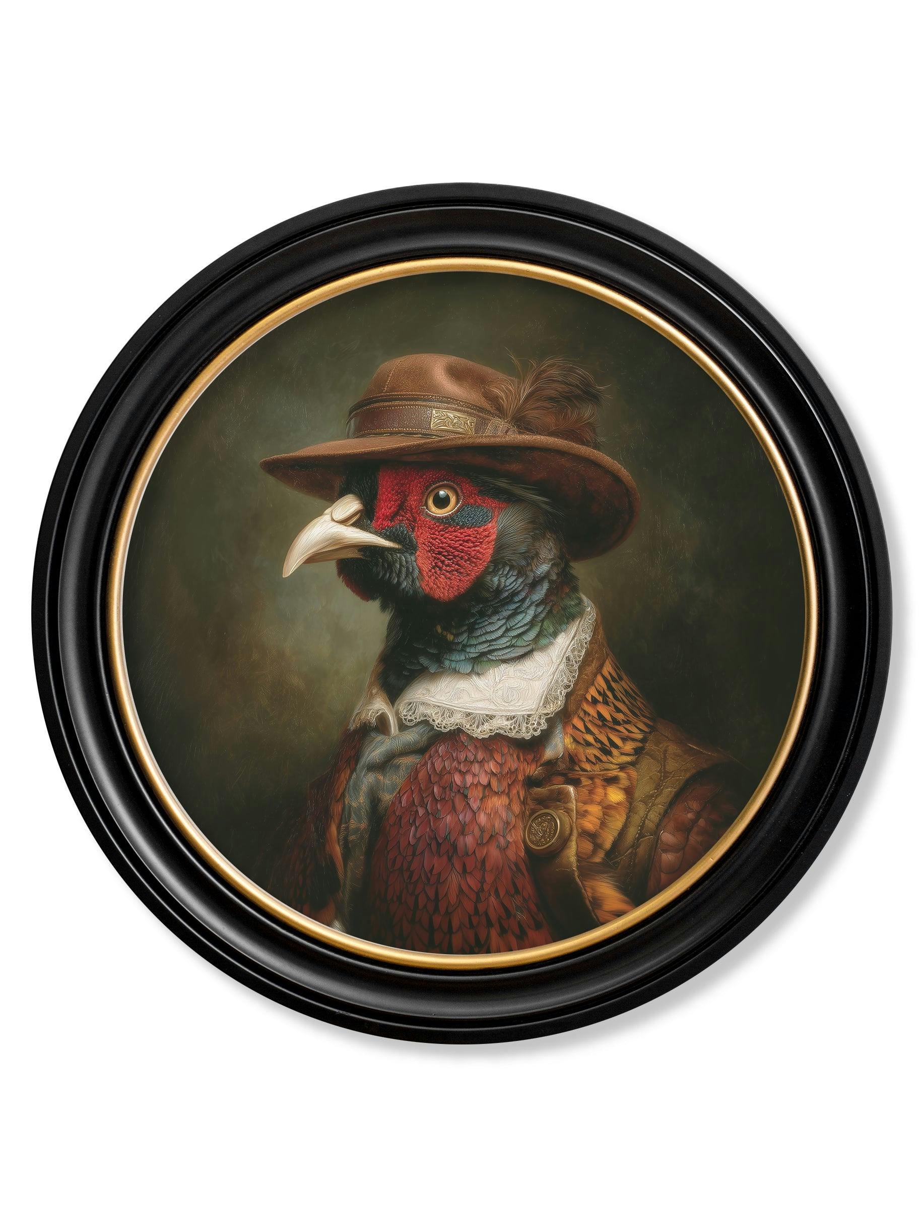 Rackhams Dark/Green/Cream Baron Von Beak - Huntsman Pheasant Oxford Round Frame - 70 X 70Cm