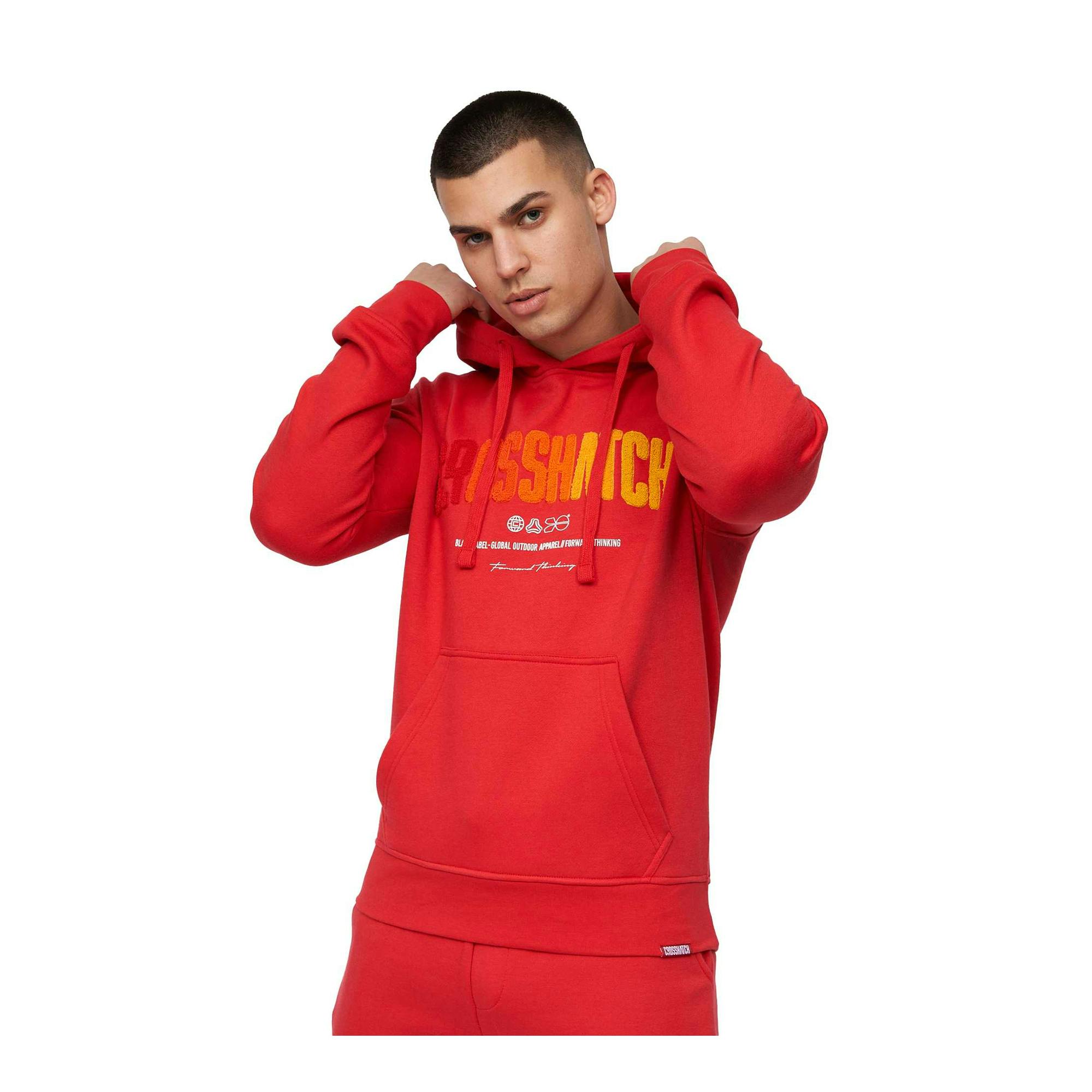 Crosshatch Men's Red Flocked Hoodie - S - 60% Cotton/40% Polyester