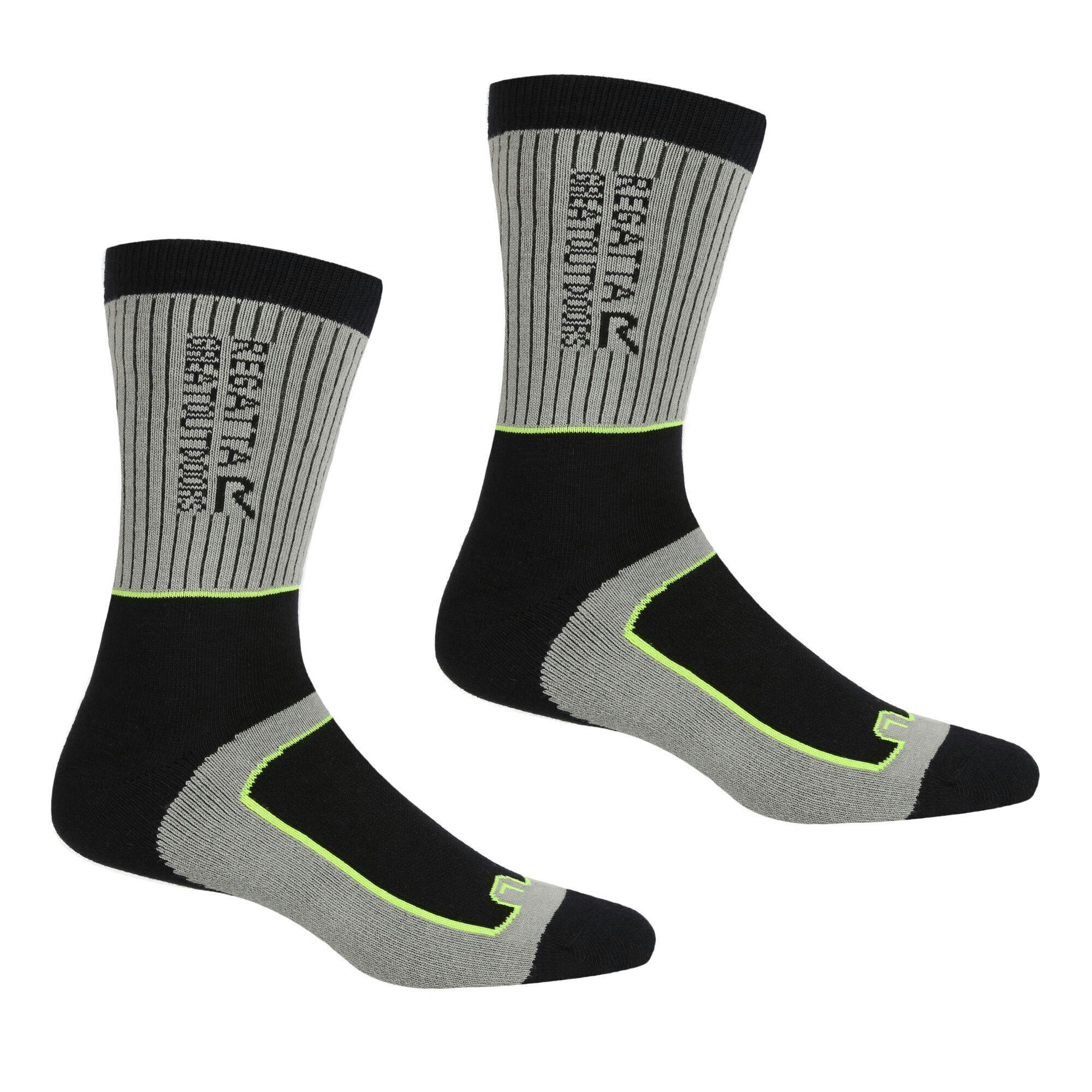 Regatta Men's Dark Samaris 2 Season Socks (Pack Of 2) - Steel/Electric Lime - Steel/Electric Lime - 9 Uk-12 Uk - 74% Coolmax/23% Polyamide/3% Elastane