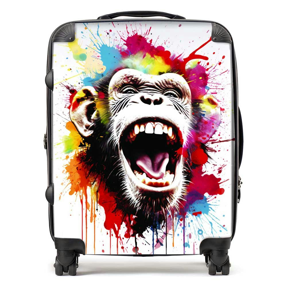 Warren Reed Coloured Splashart Crazy Monkey Face Suitcase - Large