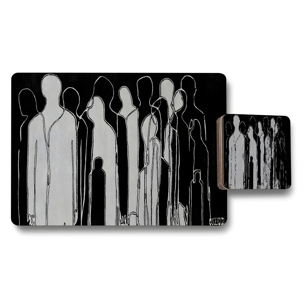 Benjamin Tate Design Black/White Abstract Silhouette Placemats And Coaster Set And
