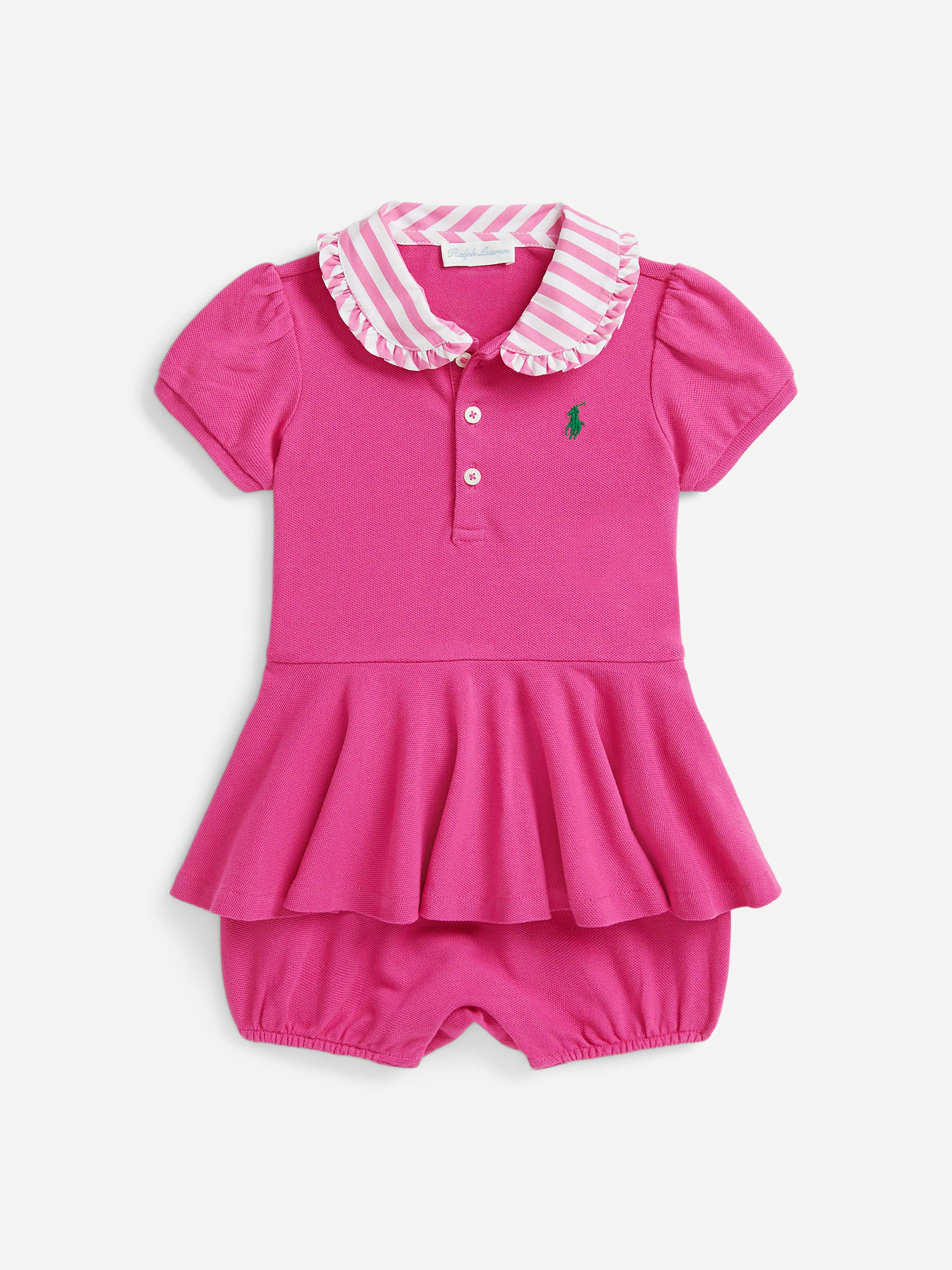 Ralph Lauren Kids Girls Pink Ralph Lauren Baby Peplum Polo Romper In - 24 Mths