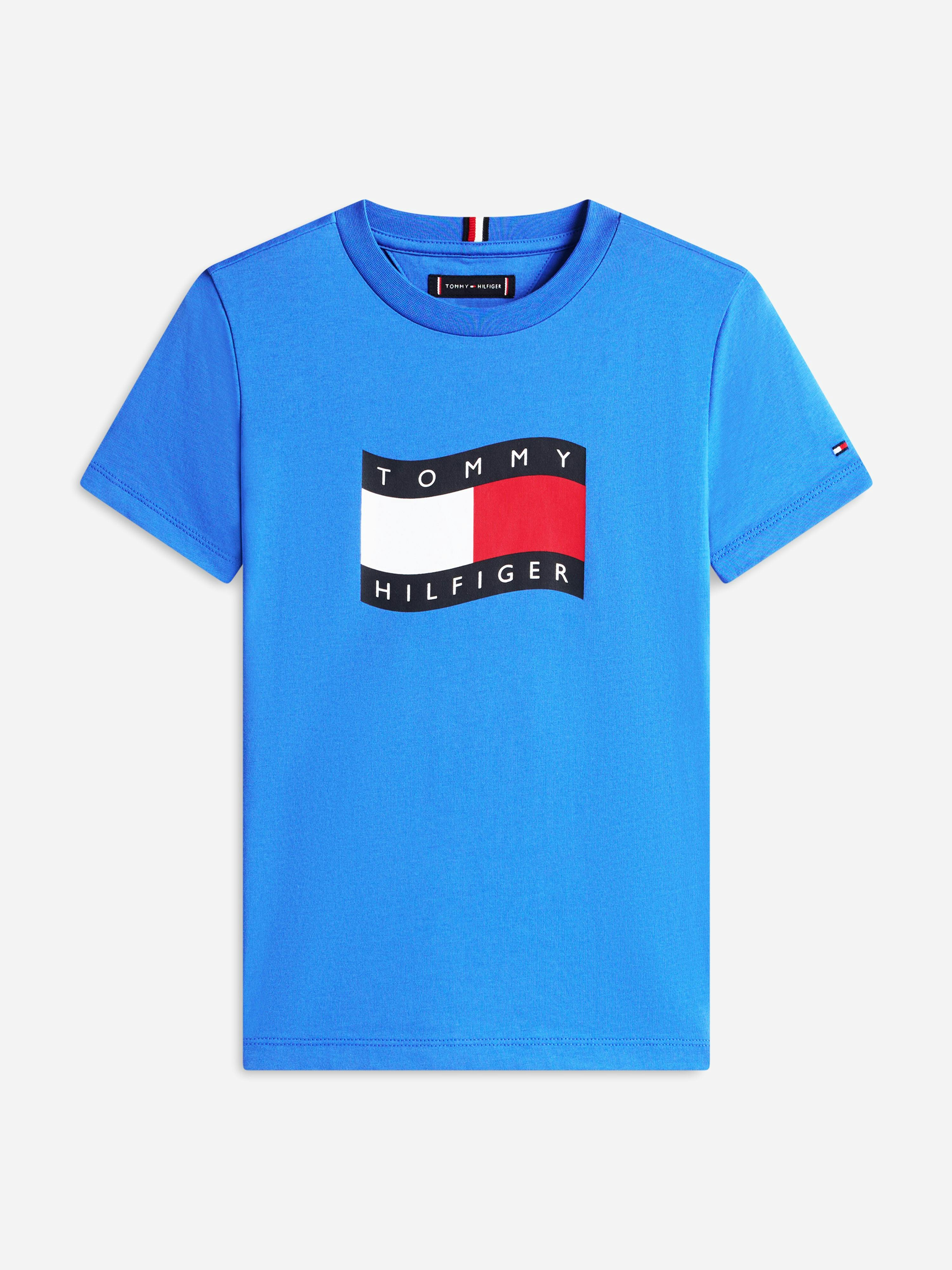 Tommy Hilfiger Boys Blue Wavy Flag T-Shirt In - Navy - 12 Yrs