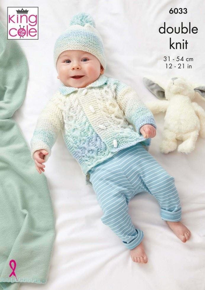 King Cole Baby DK Knitting Pattern Pamphlet - 6033 Jacket, Sweater,Cardigan & Hat (12-21ins) 4 Designs - Image 4