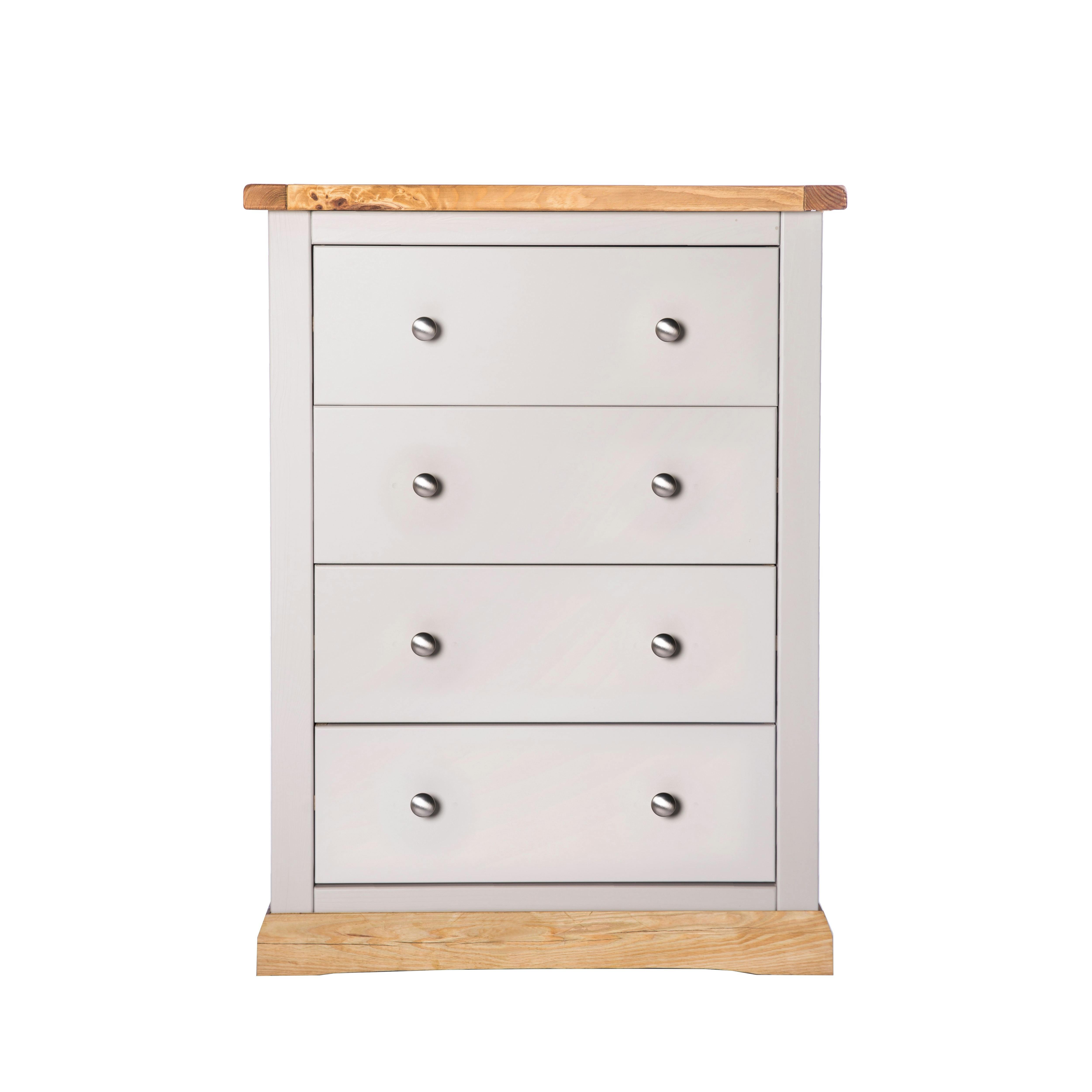 Rackhams Light/Grey Bomporto 4 Drawer Chest Of Drawers Chrome Knob