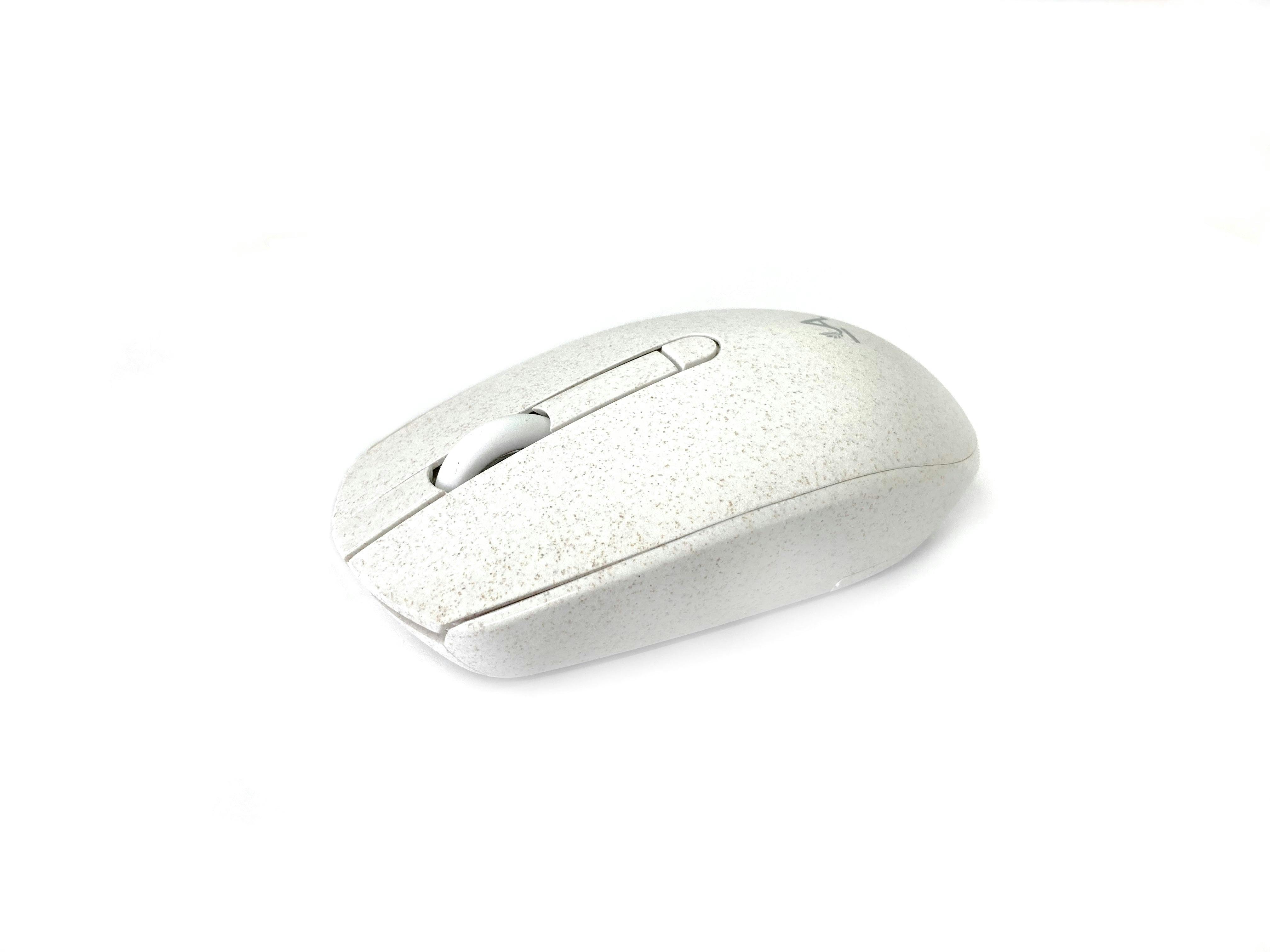Accuratus White Bio M100 Multidevice Wireless Mouse - Multidevice Dual Bluetooth 5.1 & Rf 2.4Ghz Full Size Biodegradable Plant Based Resin Mouse - Chalk