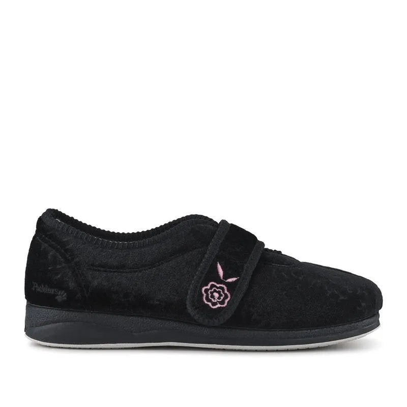 Padders Women's Black Camilla (2E Fit) Touch Fasten Slippers - Uk 4