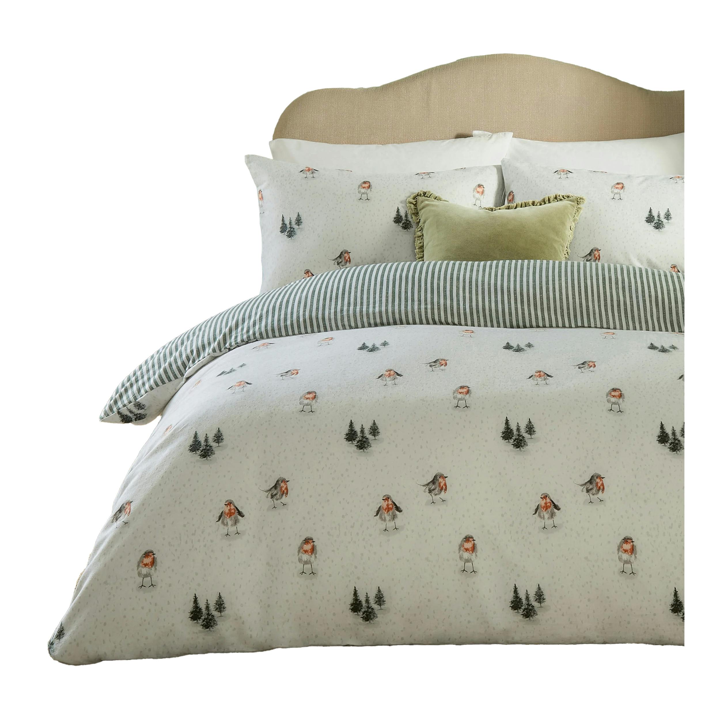 Wylder Cream Robins Return Reversible Brushed Cotton Duvet Cover Set - /Pine - Double - /Pine - 100% Cotton