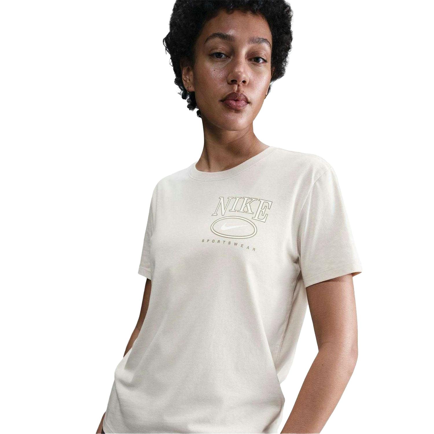 Nike Women's Light/Beige Sportswear Club Swoosh T-Shirt - 12 Uk - 100% Cotton