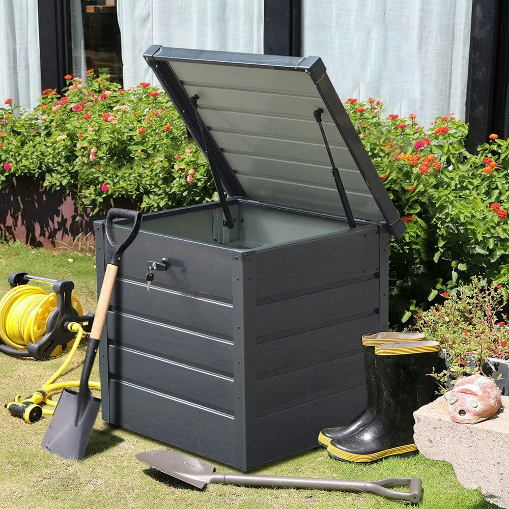 Rackhams Anthracite 200L/600L Metal Outdoor Garden Storage Box Lockable Waterproof - 200L