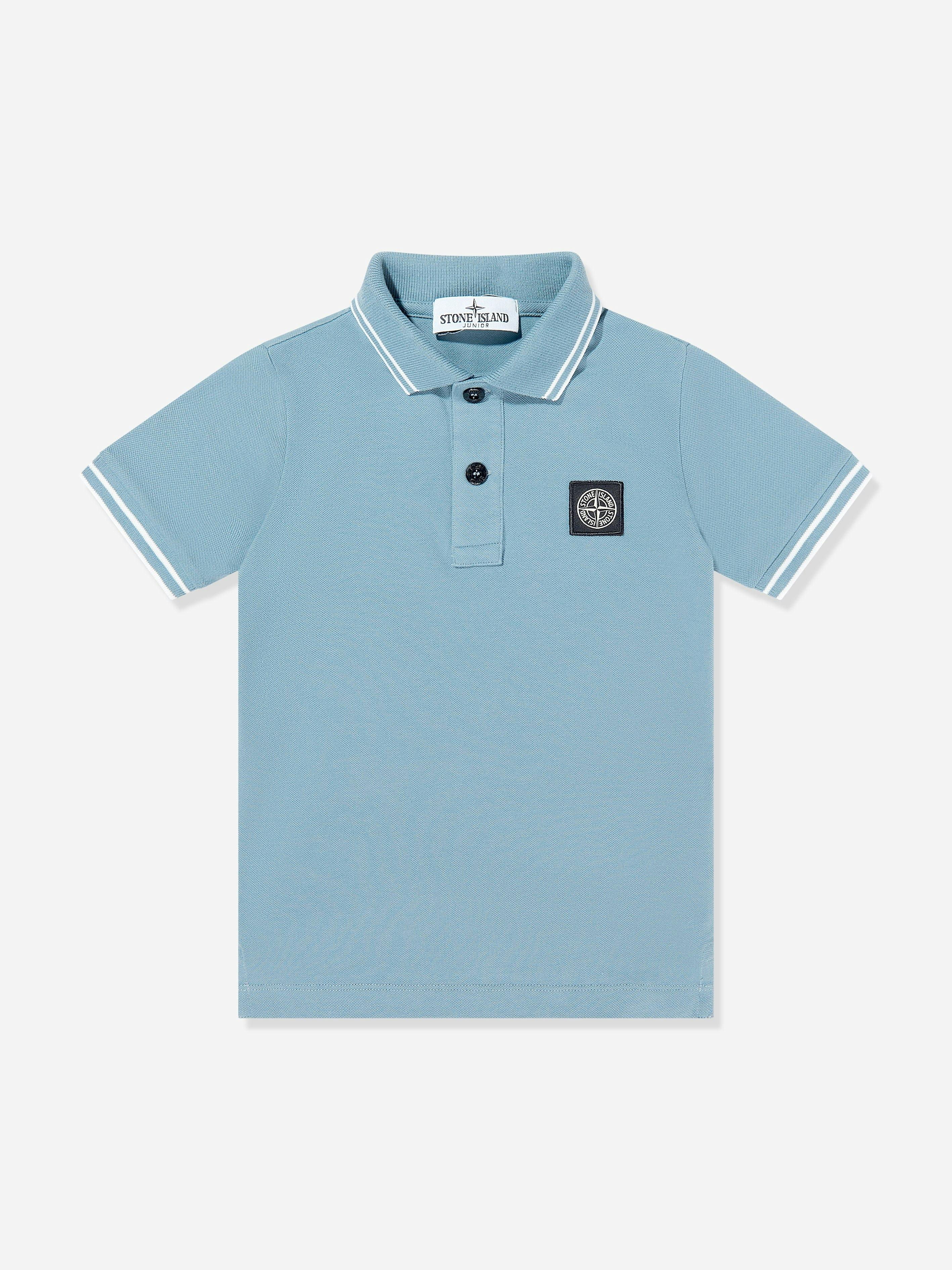 Stone Island Boys Blue Junior Compass Patch Polo Shirt In - 14 Yrs