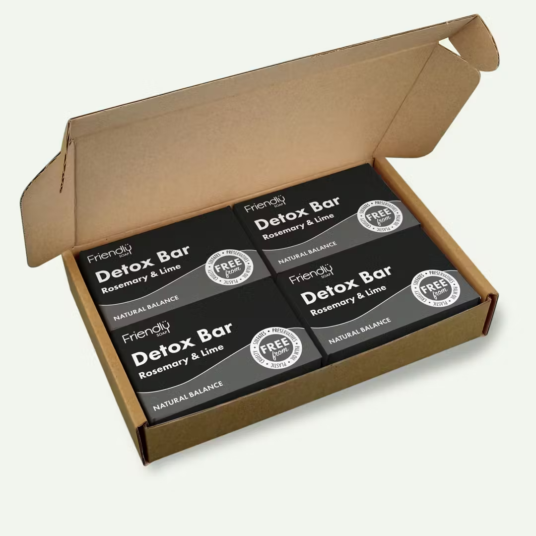 Friendly Soap - Detox Bar - Activated Charcoal - Rosemary & Lime - 4 X 95G - 95G - Natural Handmade Soap - 4