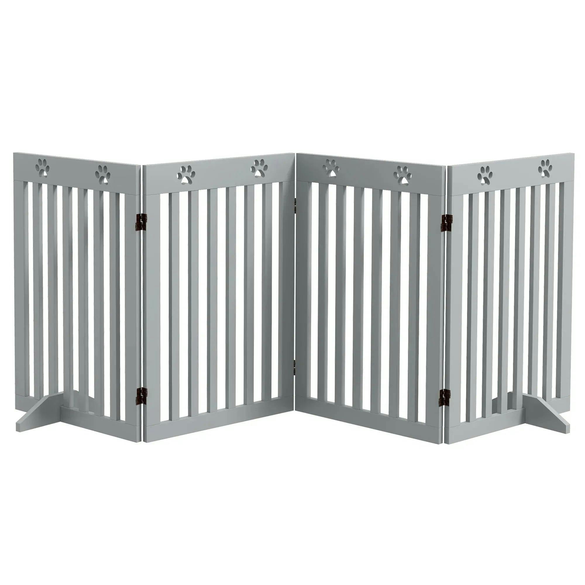 Bobobiy Grey Wooden Pet Gate Foldable Freestanding Dog Safety Barrier W/ Support Feet, - Image 6