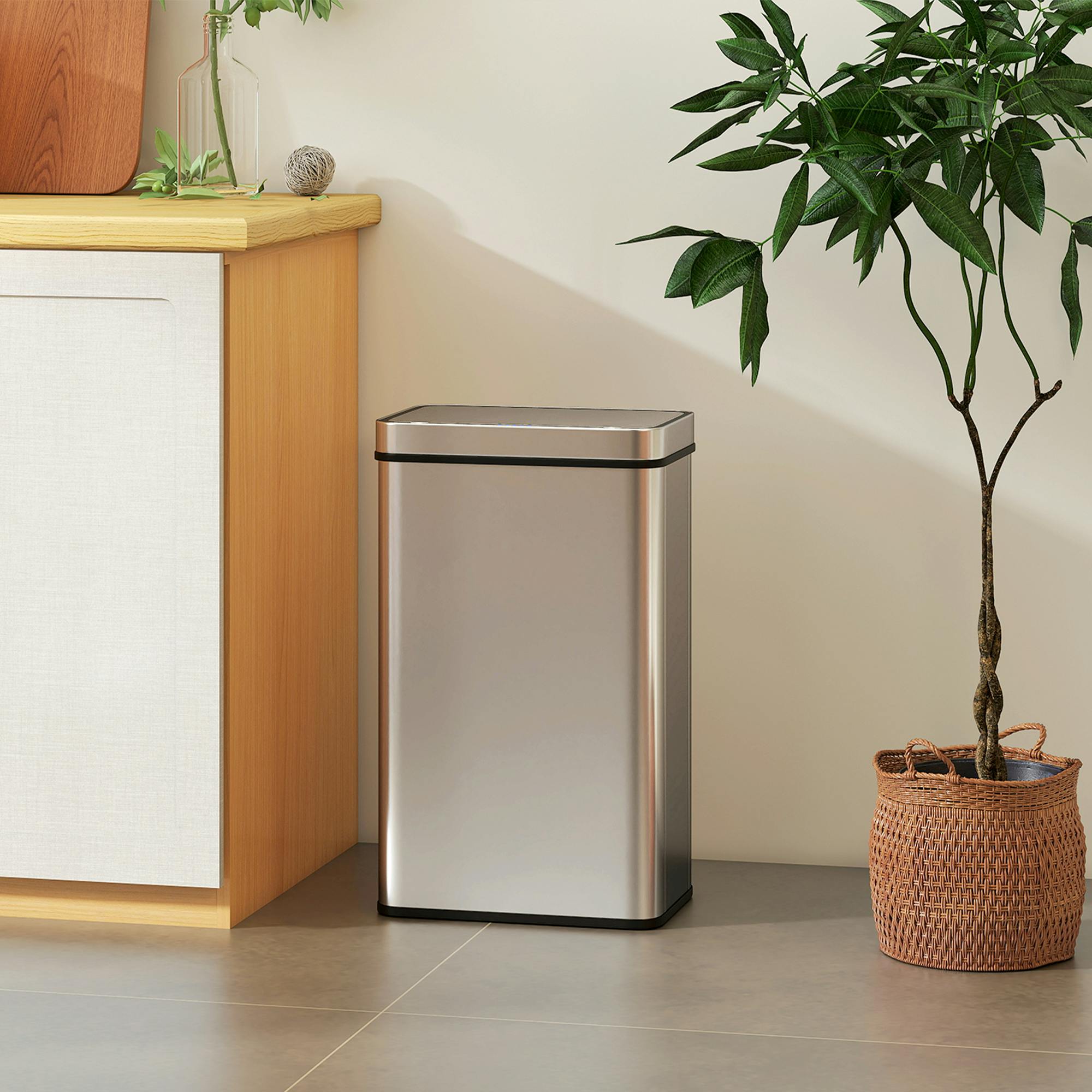 Rackhams Silver Kitchen Bin With Fingerprint-Proof Stainless Steel, Tone - Tone - Stainless Steel - 60L