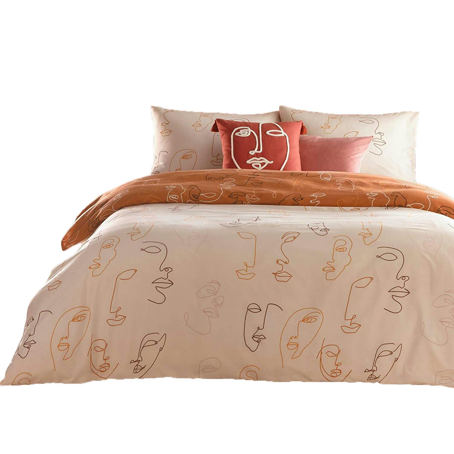 Furn Kindred Abstract Duvet Cover Set - Apricot - Double - Apricot - 50% Polyester/50% Cotton