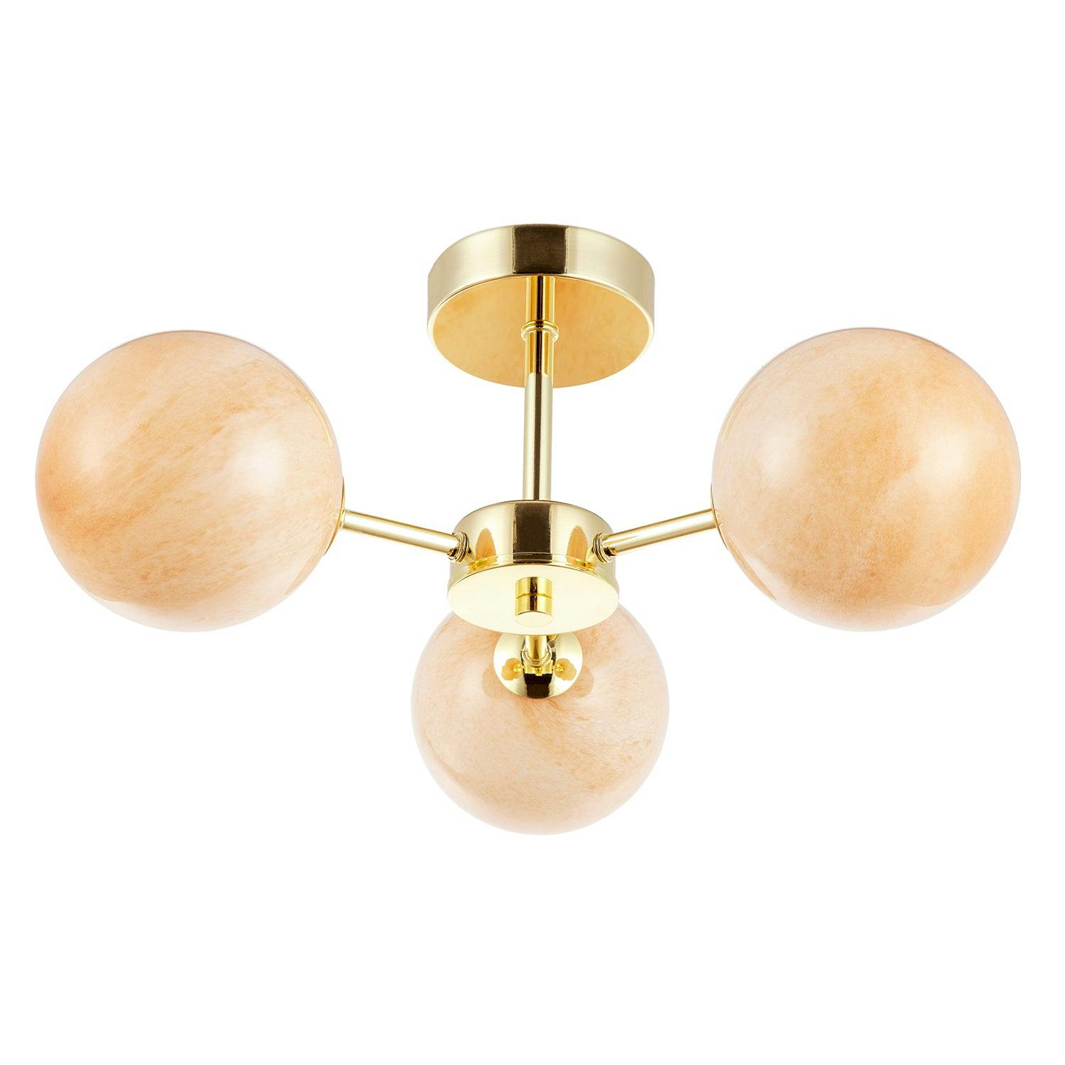Happy Homewares Gold/Light/Amber Designer Polished Ceiling With Marble Glass Shades