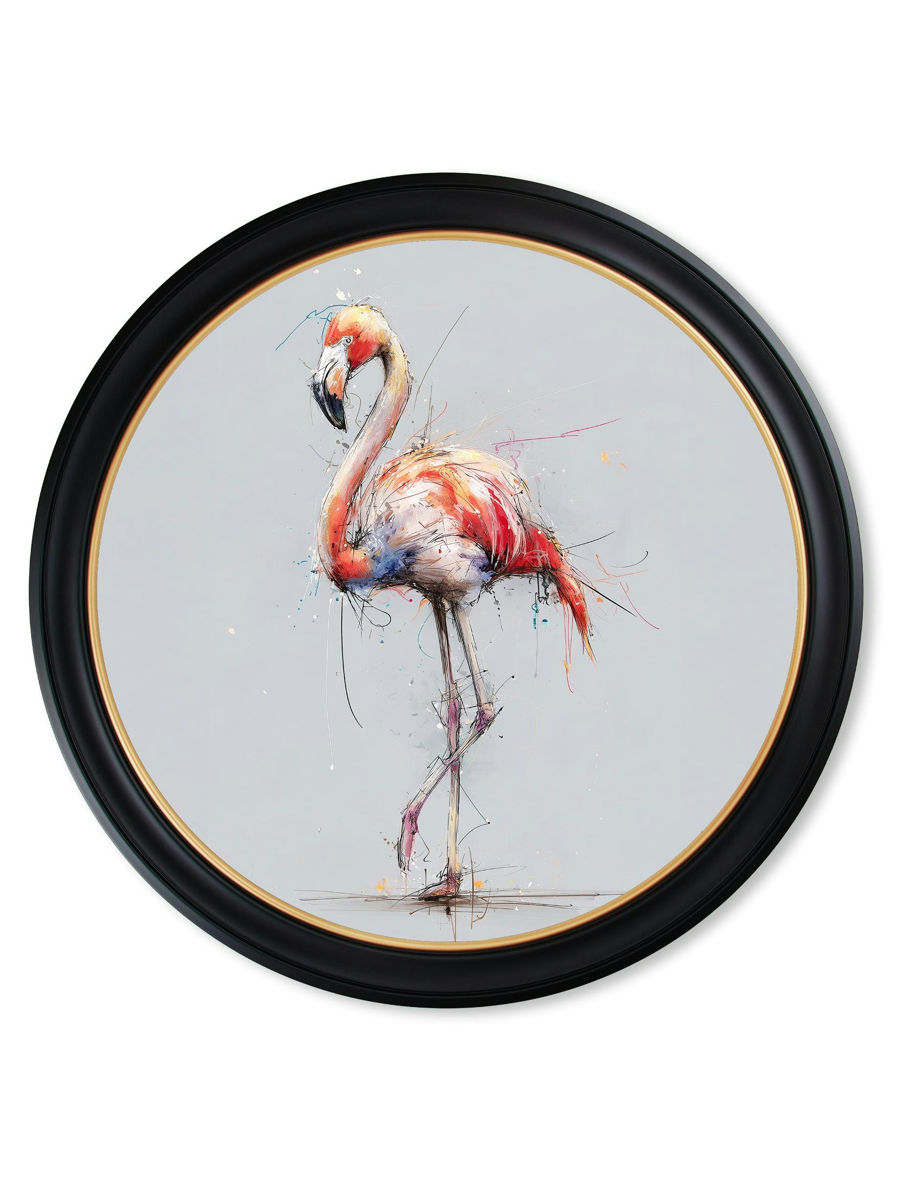 Rackhams Pink Flamingo Cosy Sketch - Oxford Round Frame - 96 X 96Cm