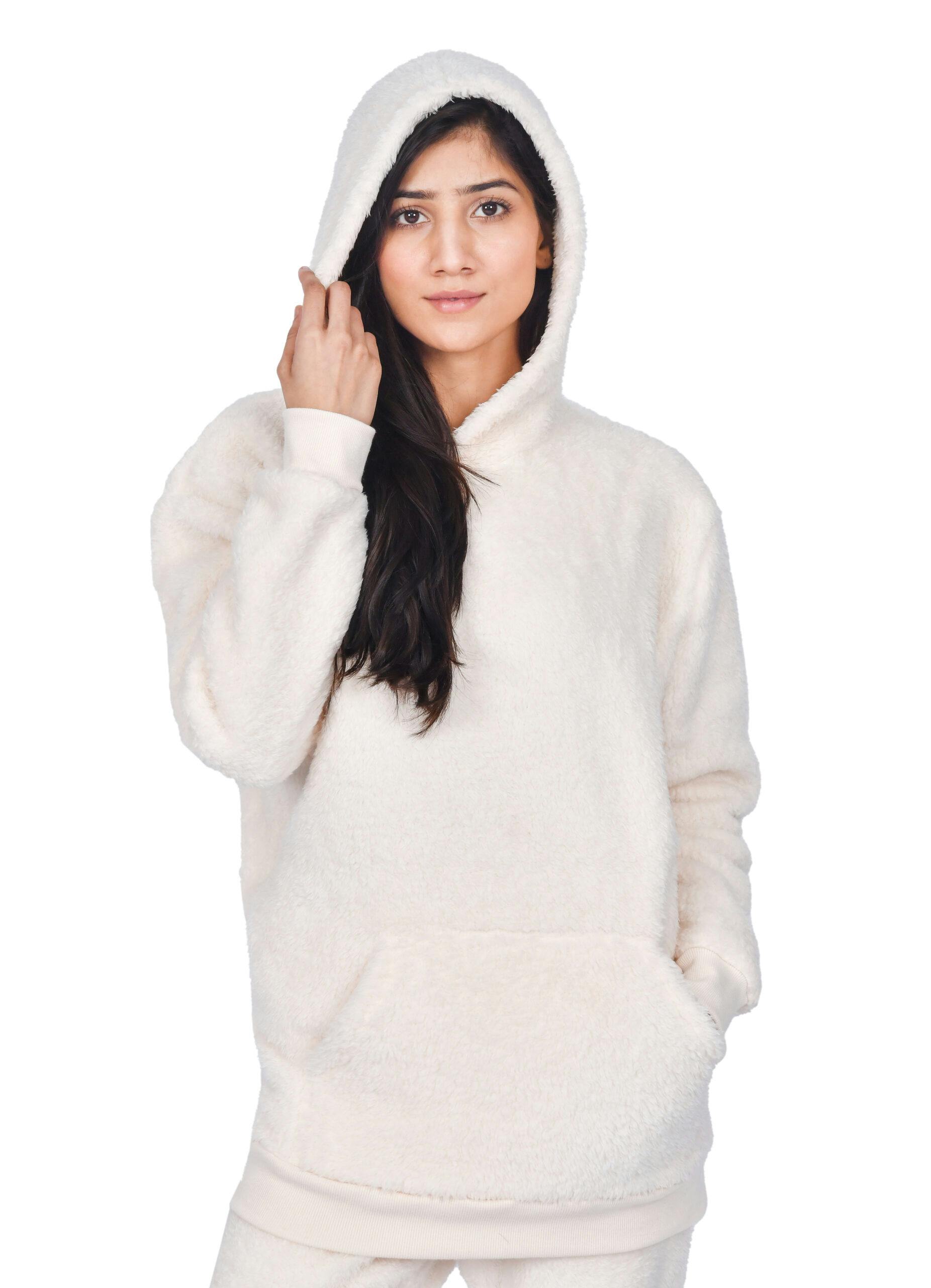 Smart Living Women's Cream Teddy Fleece Hoodie - Xl