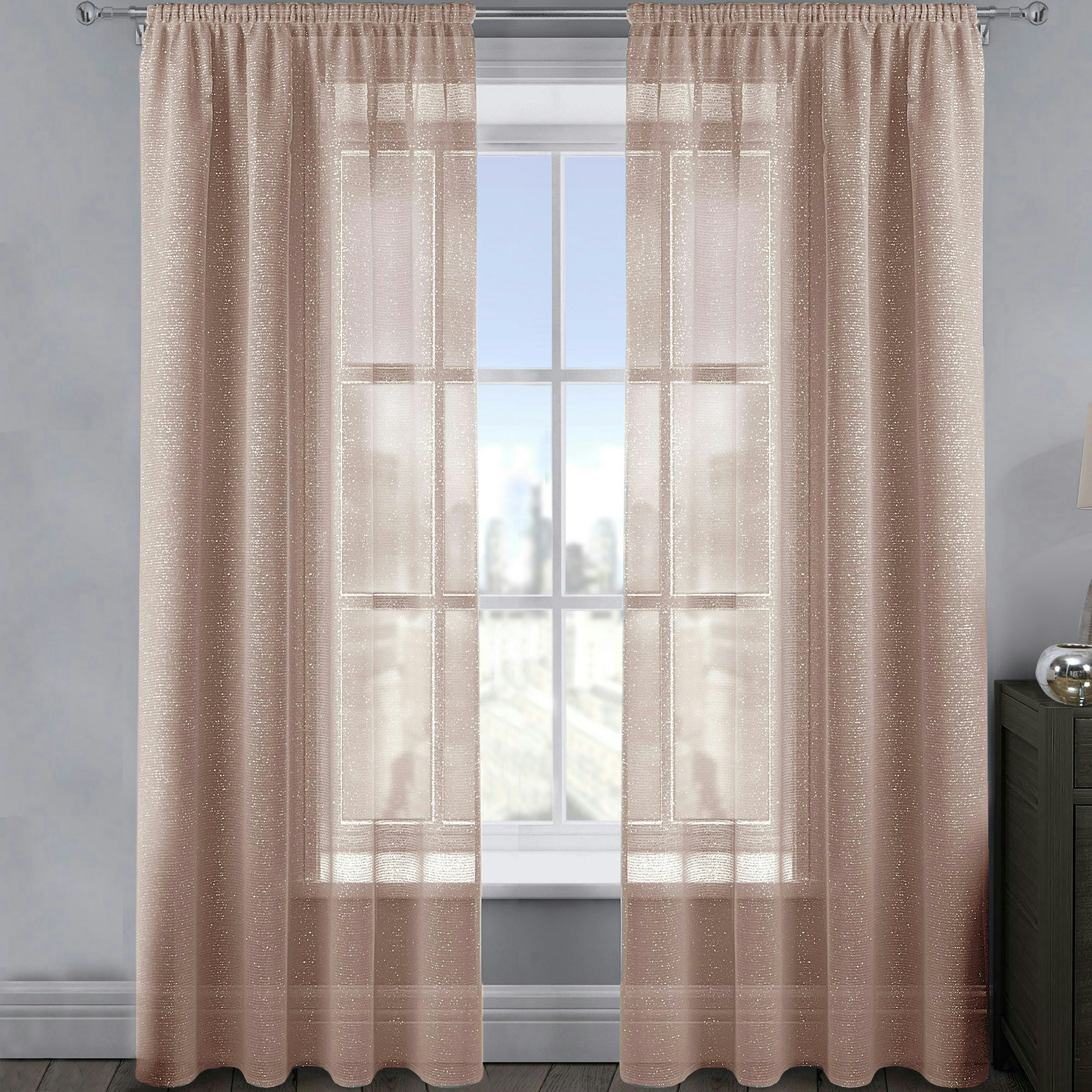 Velosso Pink Alessandria Sparkle Slot Top Voile Panel - X 228Cm - Blush 137Cm