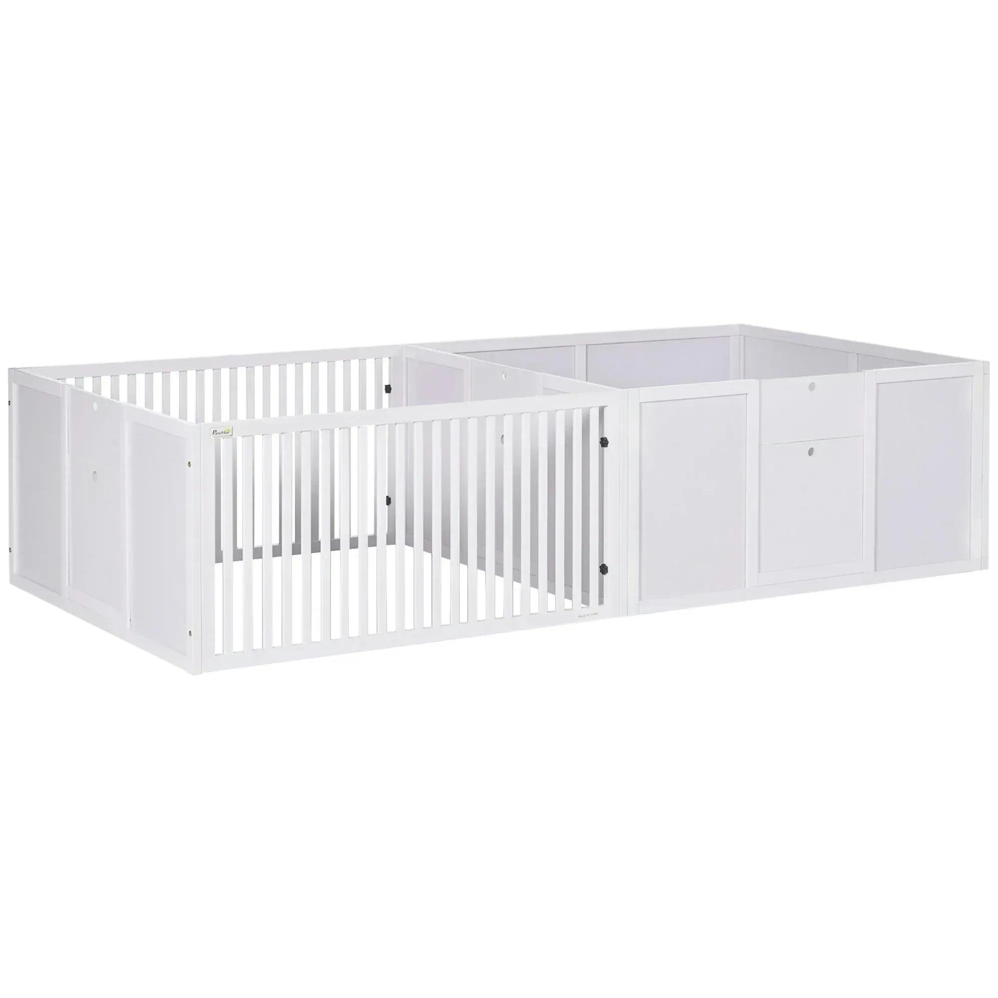 PAWHUT 7 Panels Puppy Pen for Indoors with Three Doors Two Room Design in White - Image 7