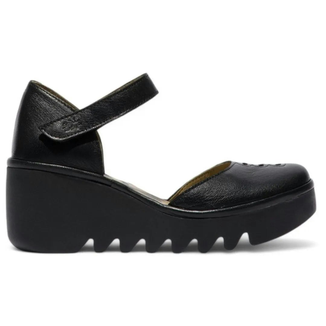 Fly London Women's Black Biso305fly - Wedge Heel Closed Toe Leather Sandals - Uk 7