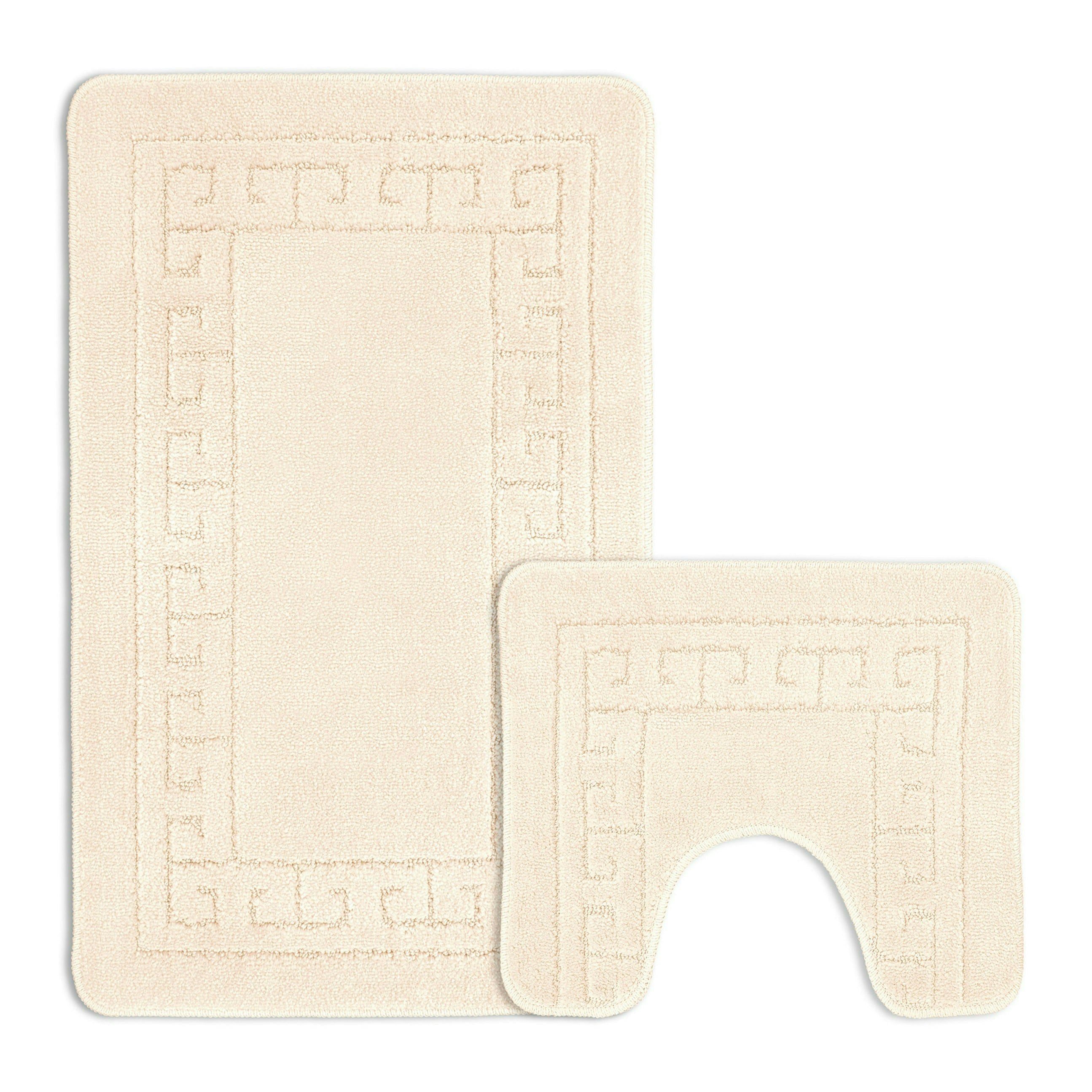 Rackhams Cream Greek Key Bathmat Set - Antislip