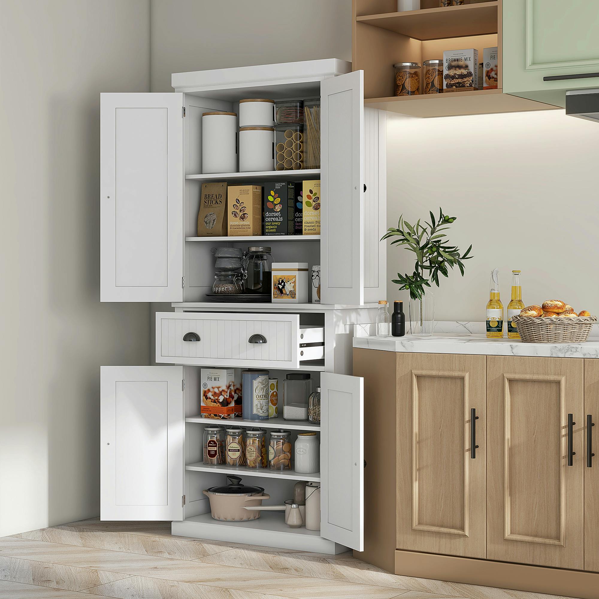 Rackhams White Freestanding Kitchen Storage Cabinet With Drawers And Shelves - Kitchen Cabinet - Mdf, Particle Board