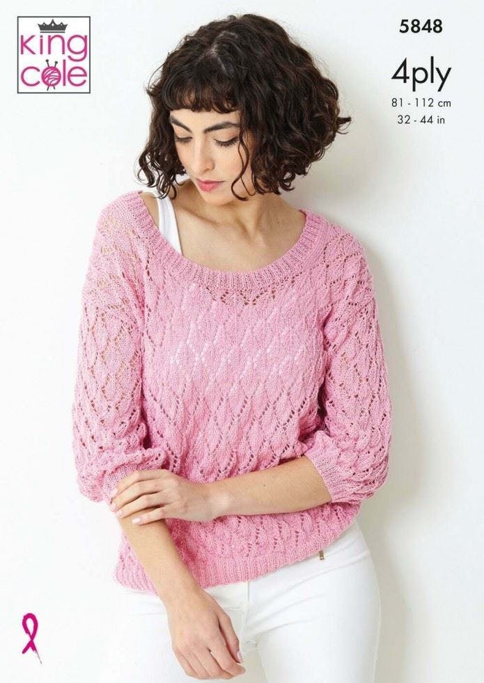 King Cole 4ply Knitting Pattern Top and Cardigan 5848 - Image 4
