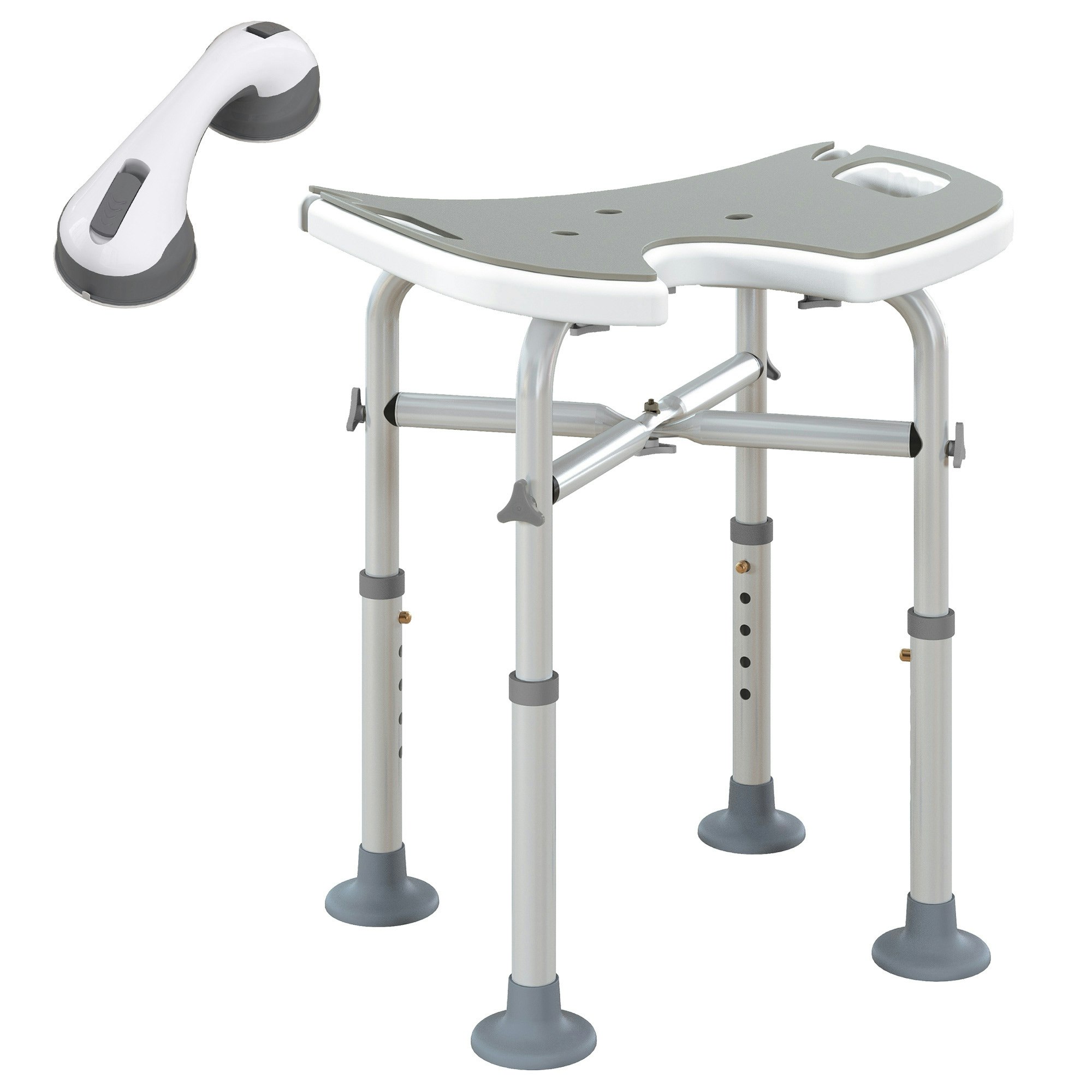 Homcom Grey Aluminium Shower Stool For Elderly Disabled Non-Slip Bath Stool 150Kg