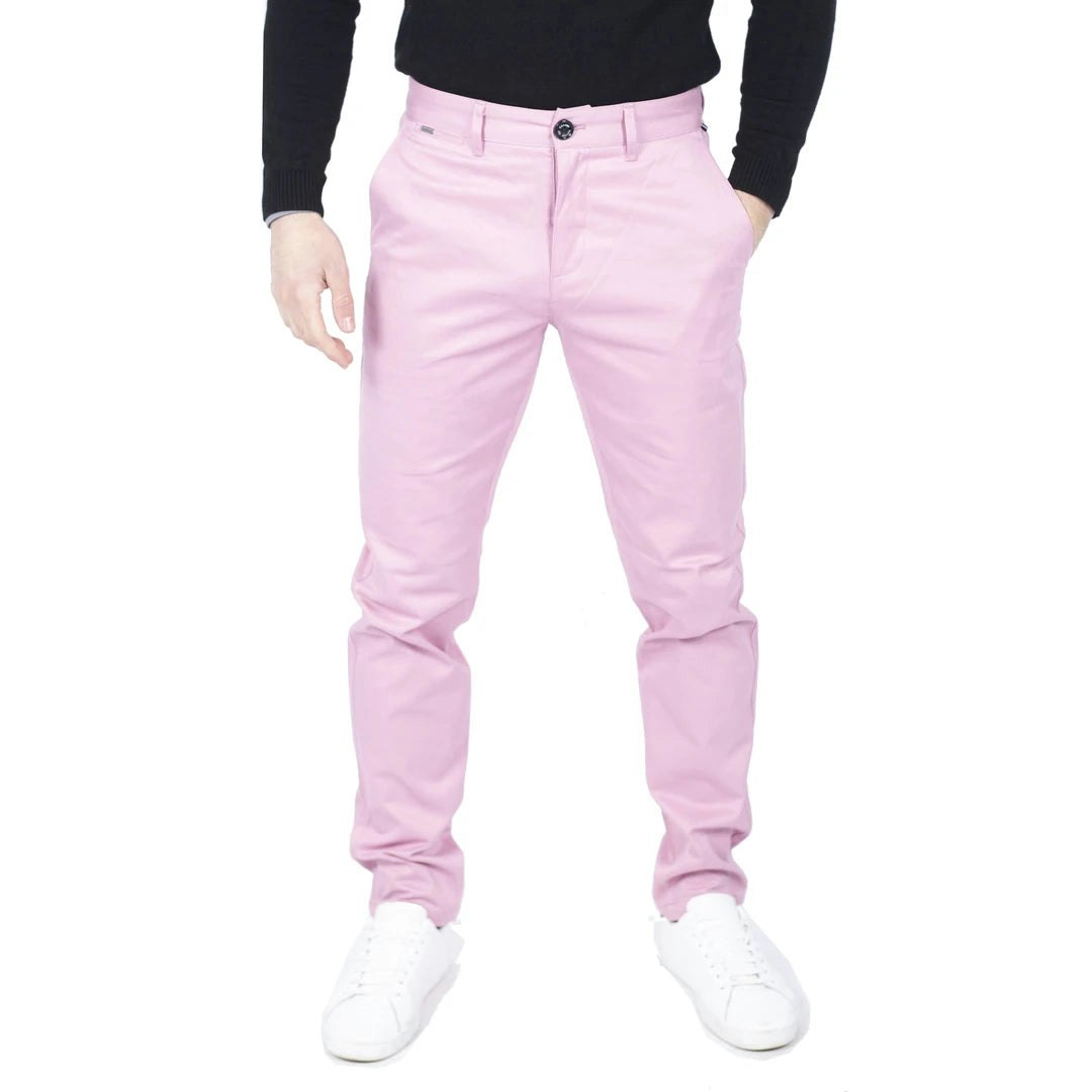 House Of Cavani Men's Pink Dakota - Regular Chino Jeans Trousers Stretch Classic - 32W 32L