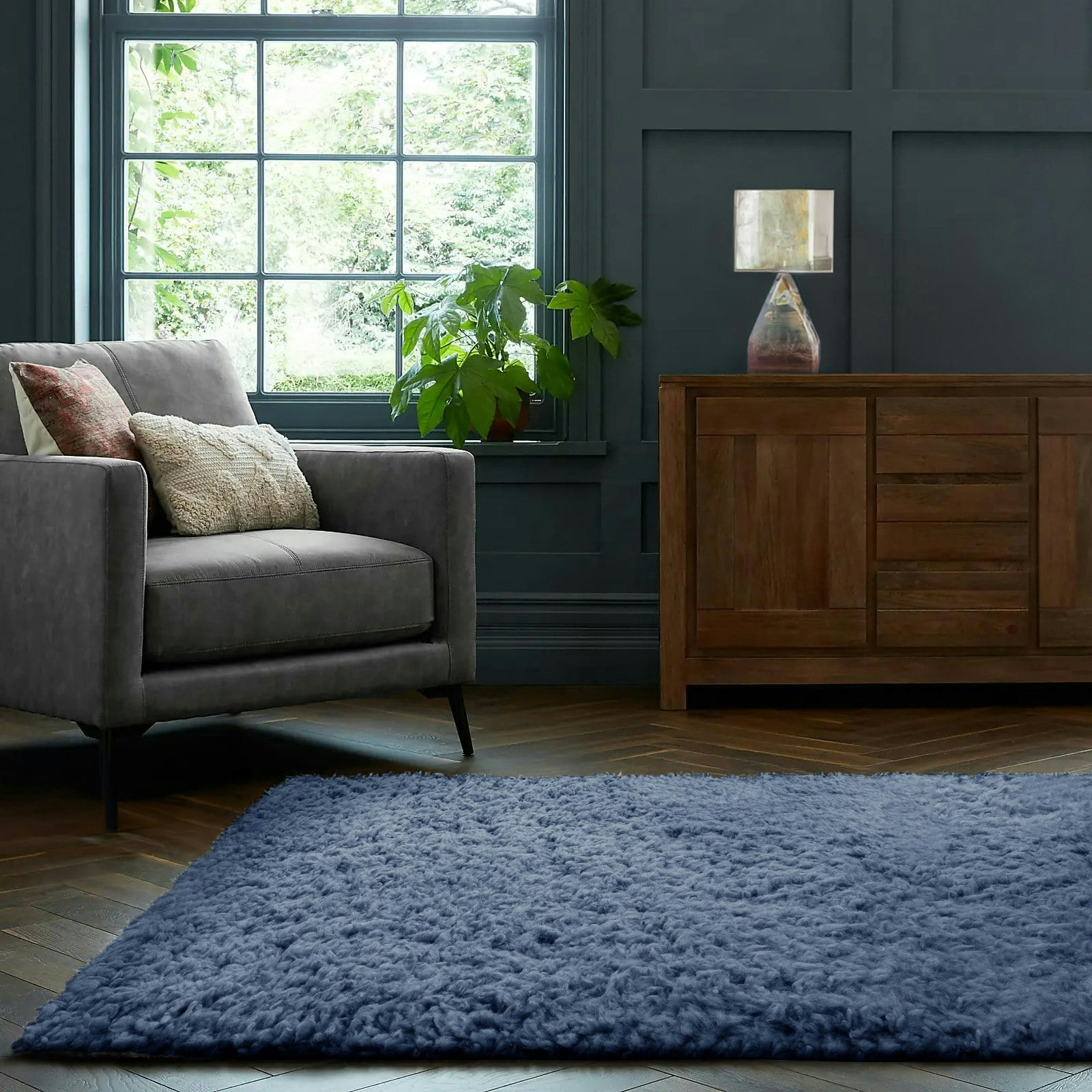 Rackhams Montana Fluffy Rug - 120 X 170 - Navy