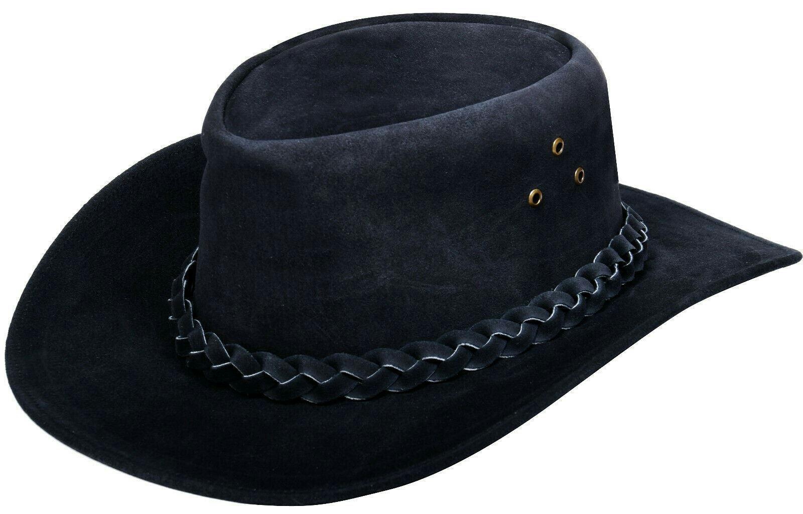 Infinity Leather Black Cowboy Outback Suede Aussie Bush Hat - S