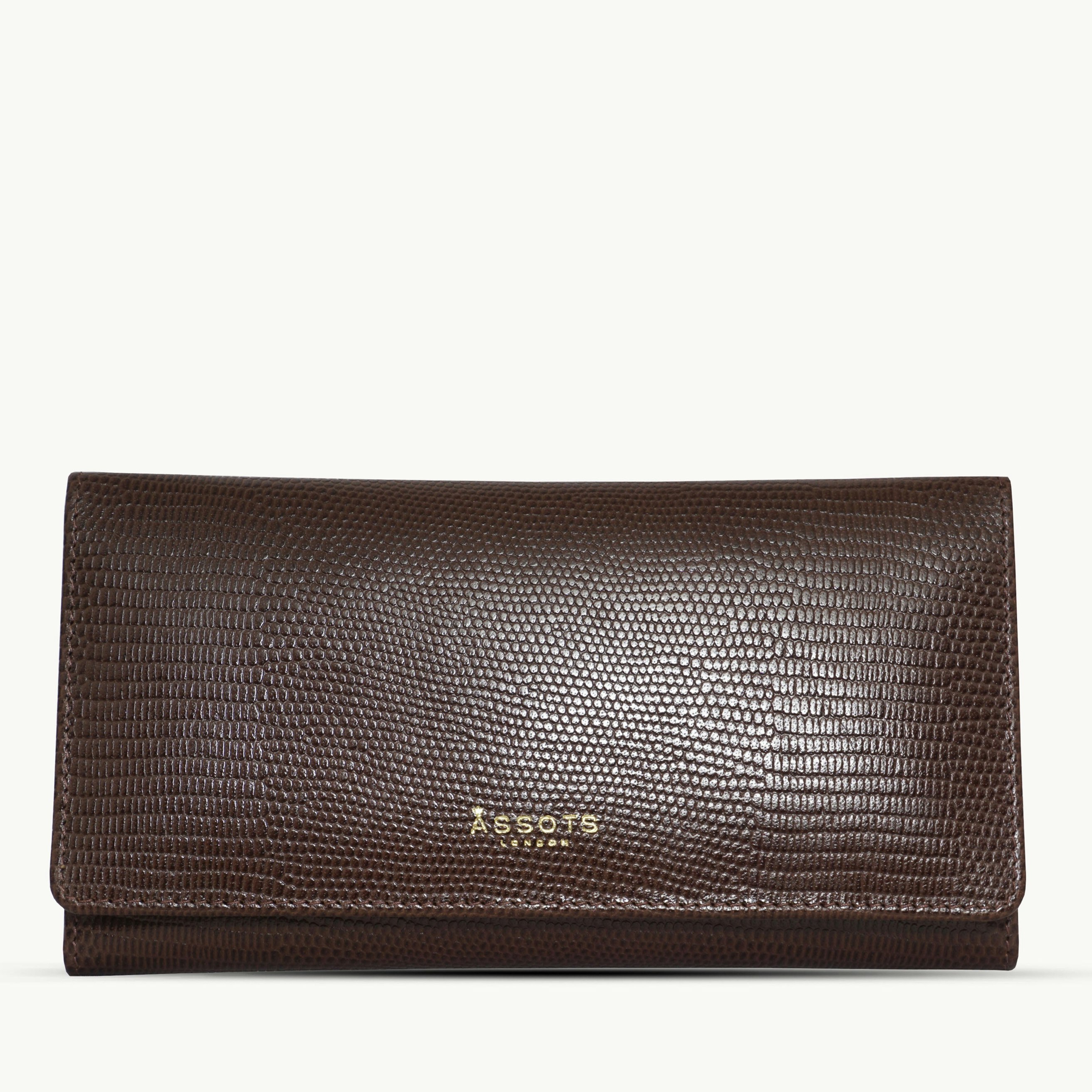 Assots London Brown 'Claire' Polished Vt Vintage Leather Flap Over Purse